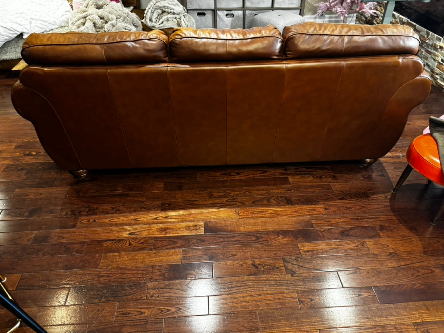 Brown Leather Three Seater Sofa - photo 4