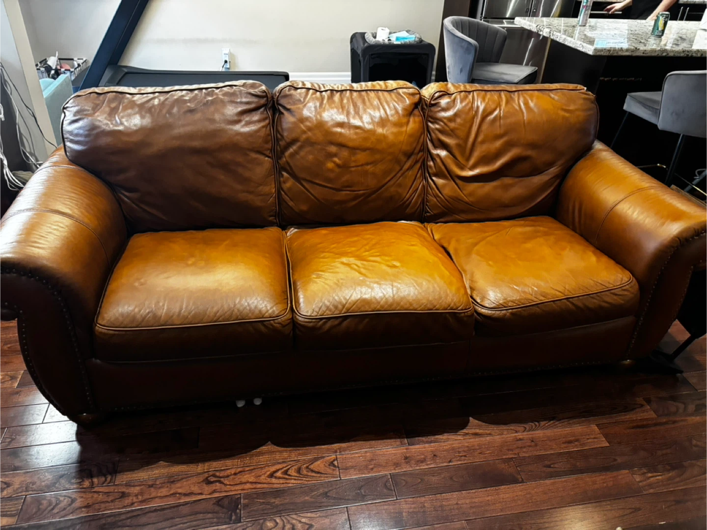 Brown Leather Three Seater Sofa