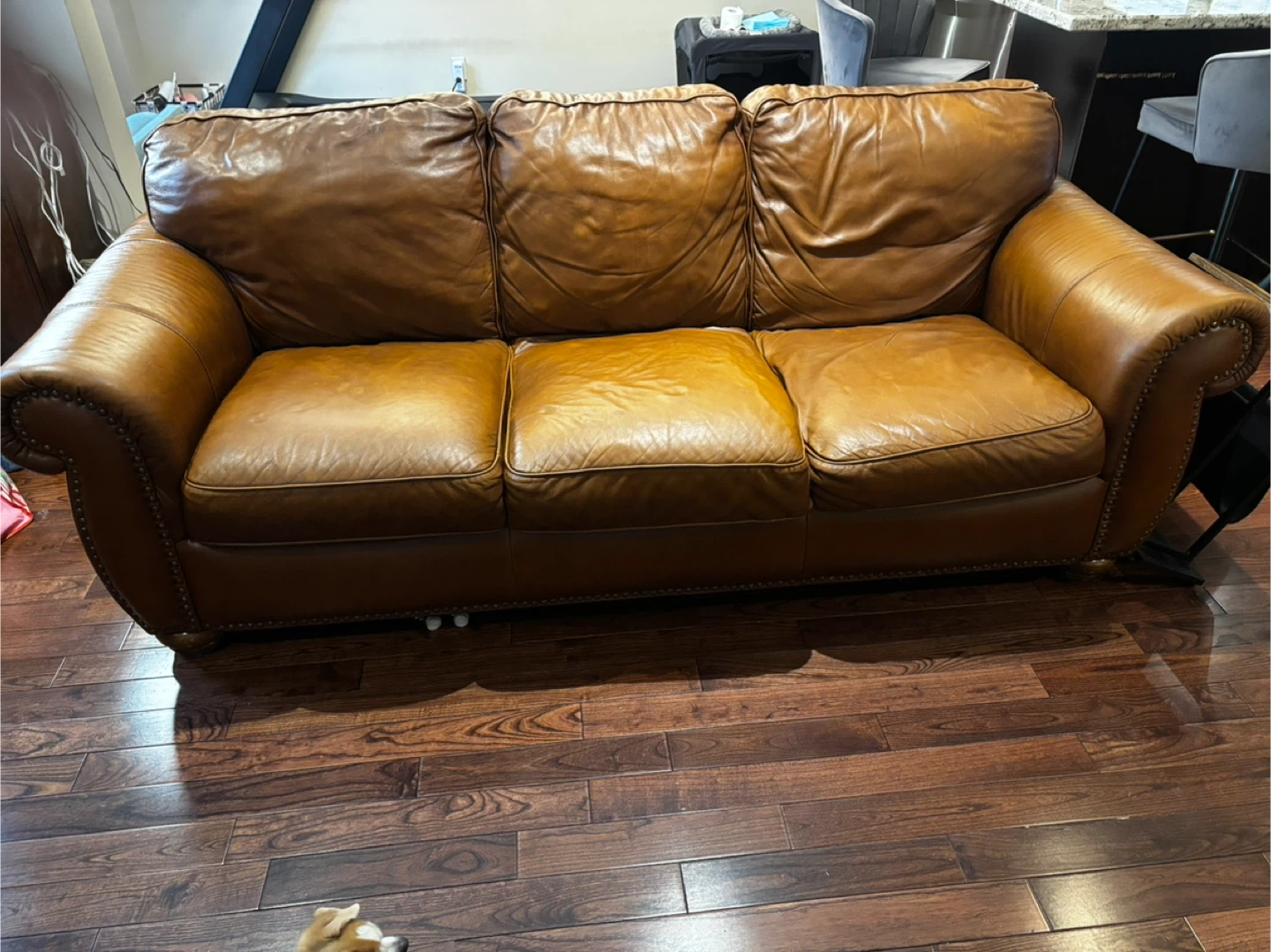 Brown Leather Three Seater Sofa - photo 3