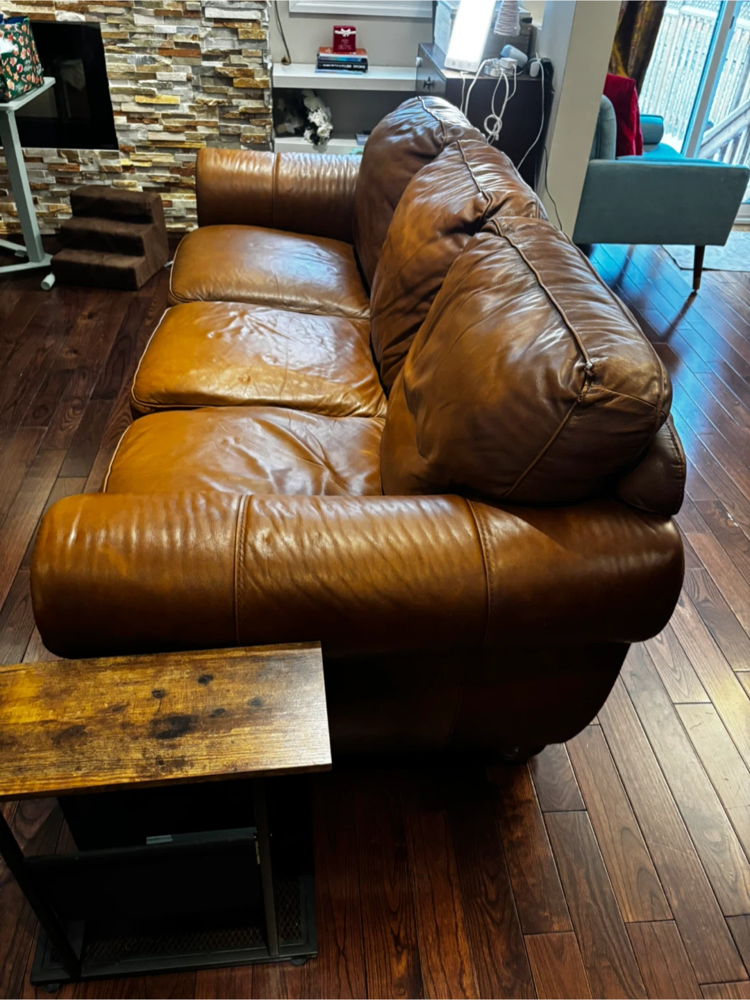 Brown Leather Three Seater Sofa - photo 2