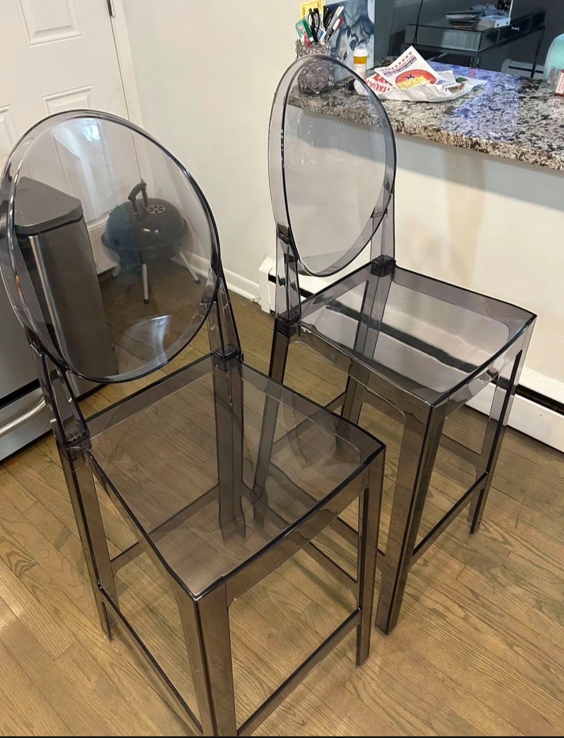 Set of 4 Smoke Gray Ghost Bar Stools