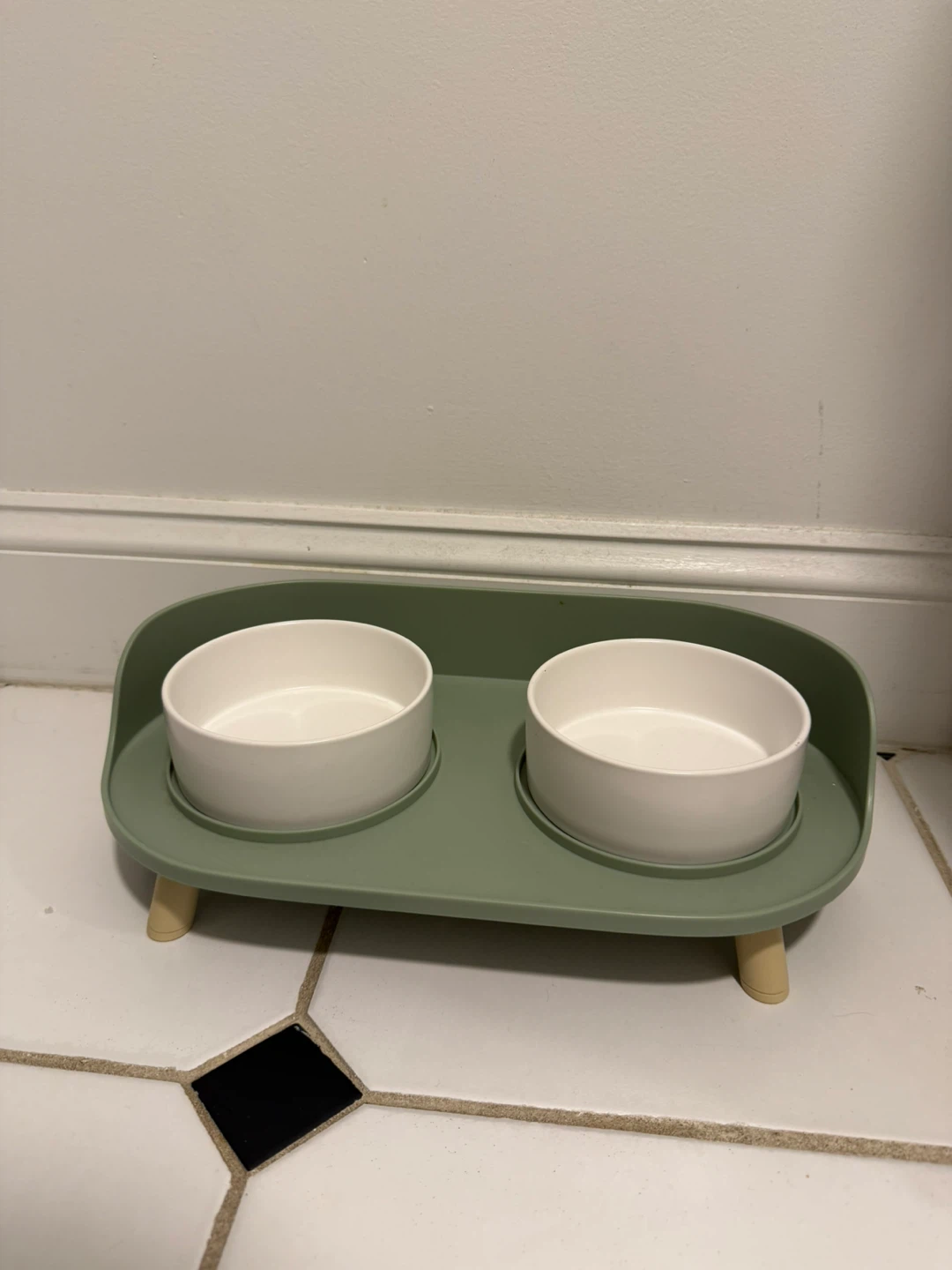 Elevated Ceramic Double Cat/Dog Bowl - Green - photo 2