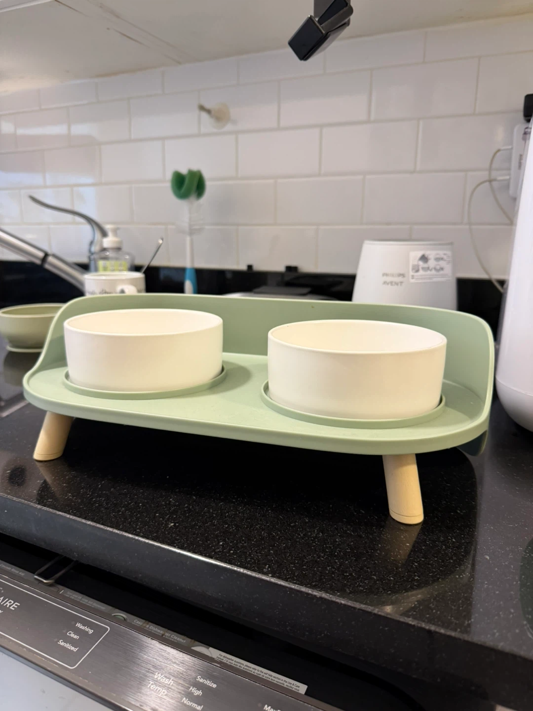 Elevated Ceramic Double Cat/Dog Bowl - Green