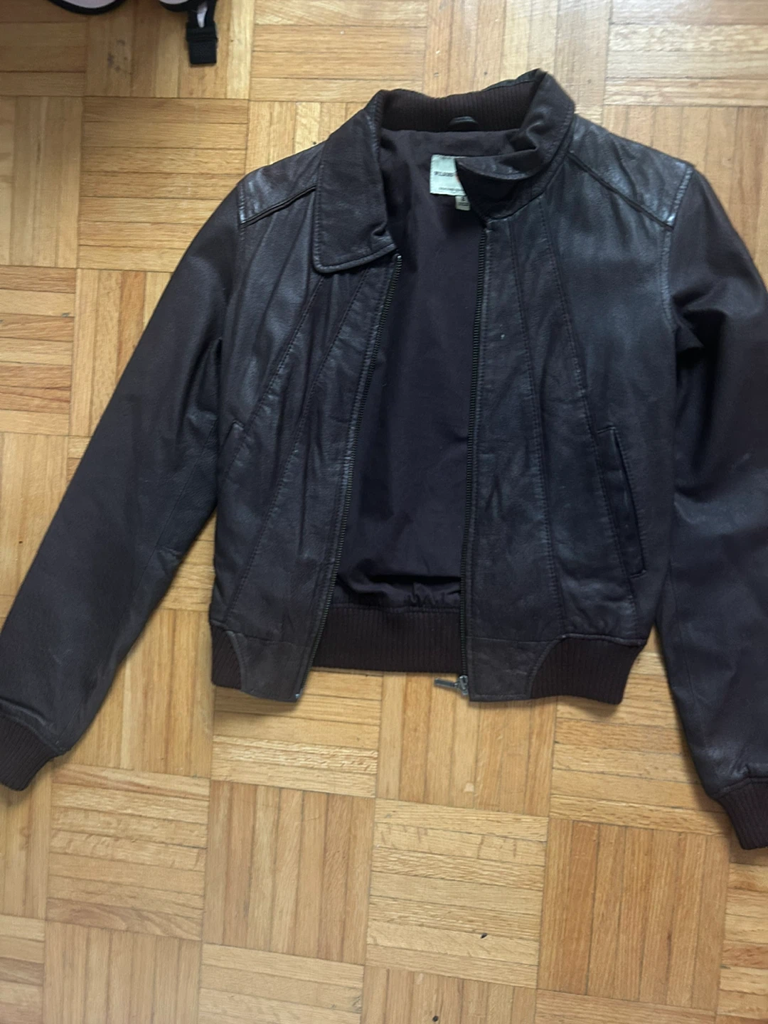Vintage Brown Leather Bomber Jacket