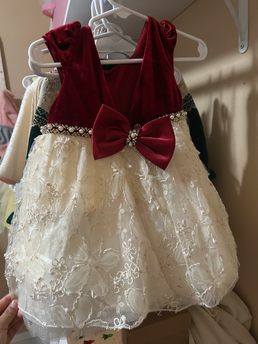 Girls Red Velvet & Lace Dress - photo 2