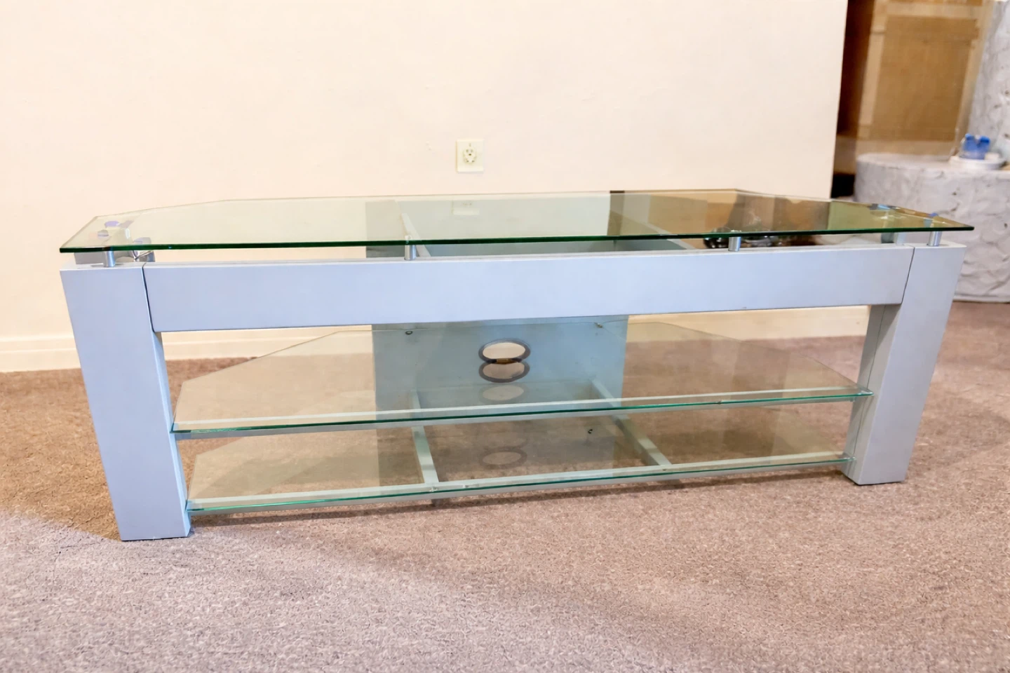 Modern Grey Glass TV Bench / TV Console – Fits up to 65”