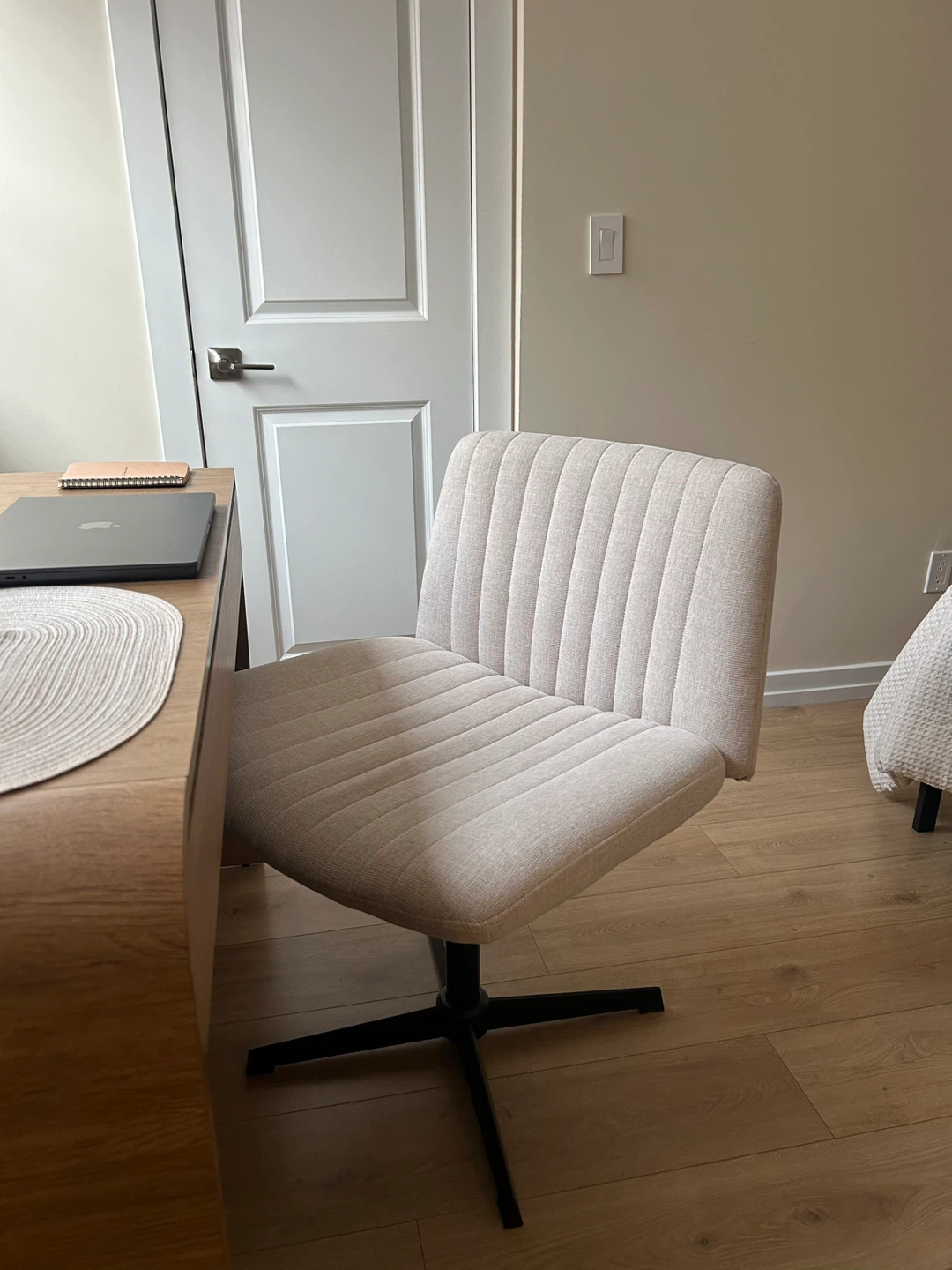 Beige Swivel Cross Legged Desk Chair