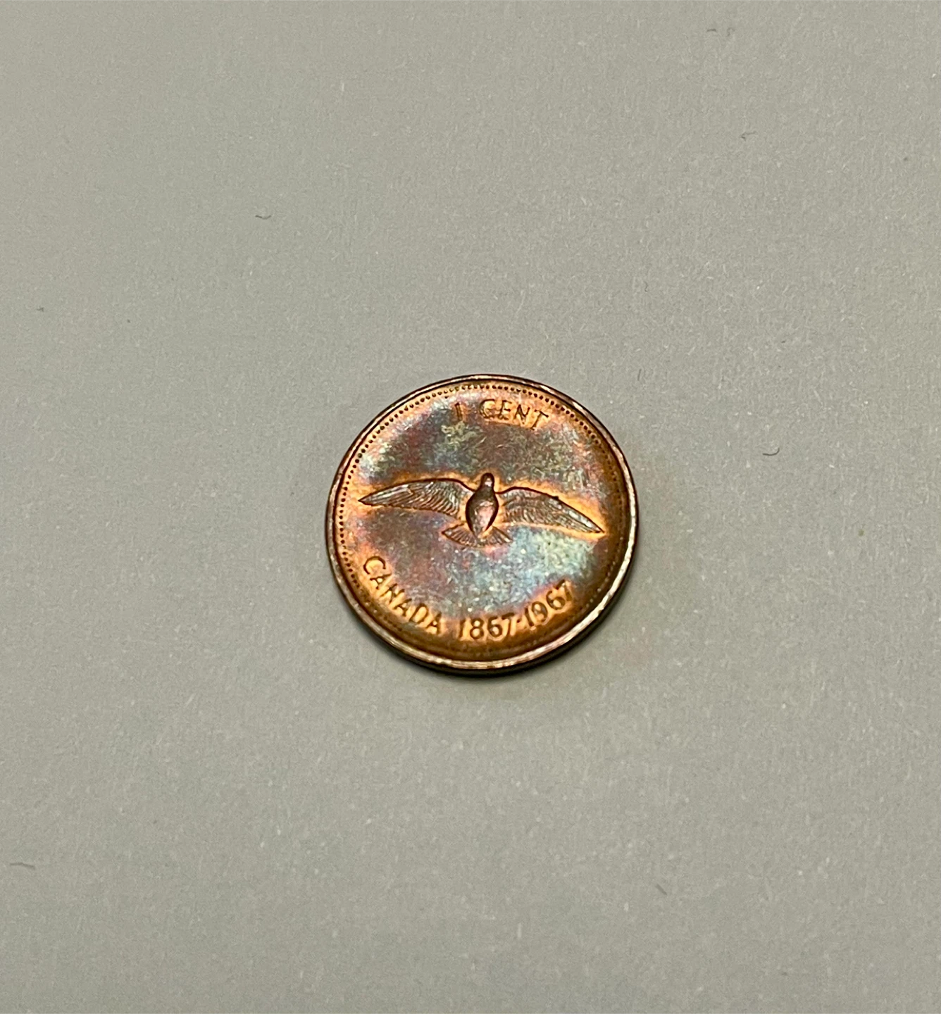 Rainbow toned 1 cent coin - photo 2