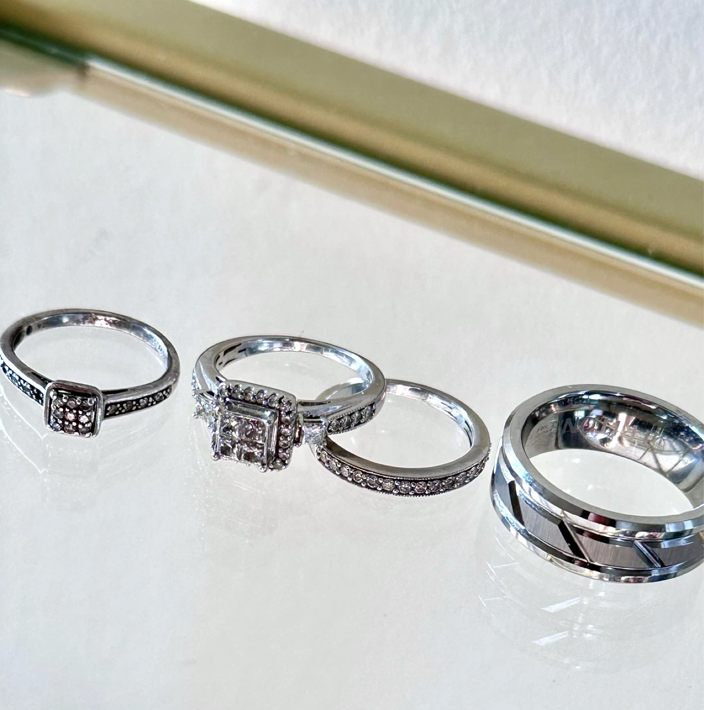 💍Diamond Bridal Set & Men’s Wedding Band – White Gold