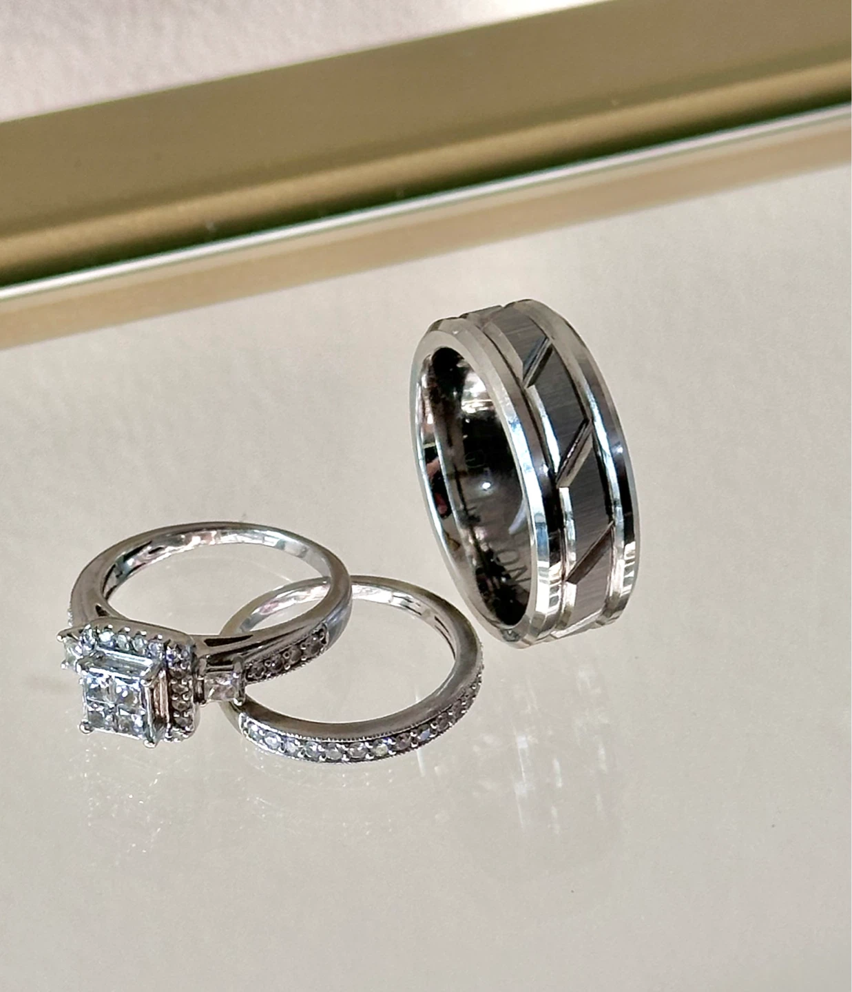💍Diamond Bridal Set & Men’s Wedding Band – White Gold - photo 3