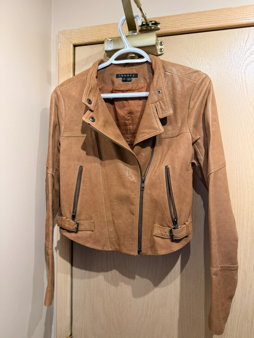 Theory Tan Leather Jacket, Size S🏆 - photo 2
