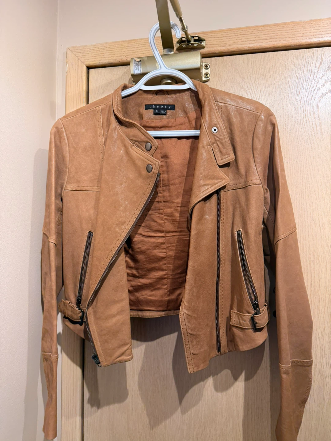 Theory Tan Leather Jacket, Size S🏆