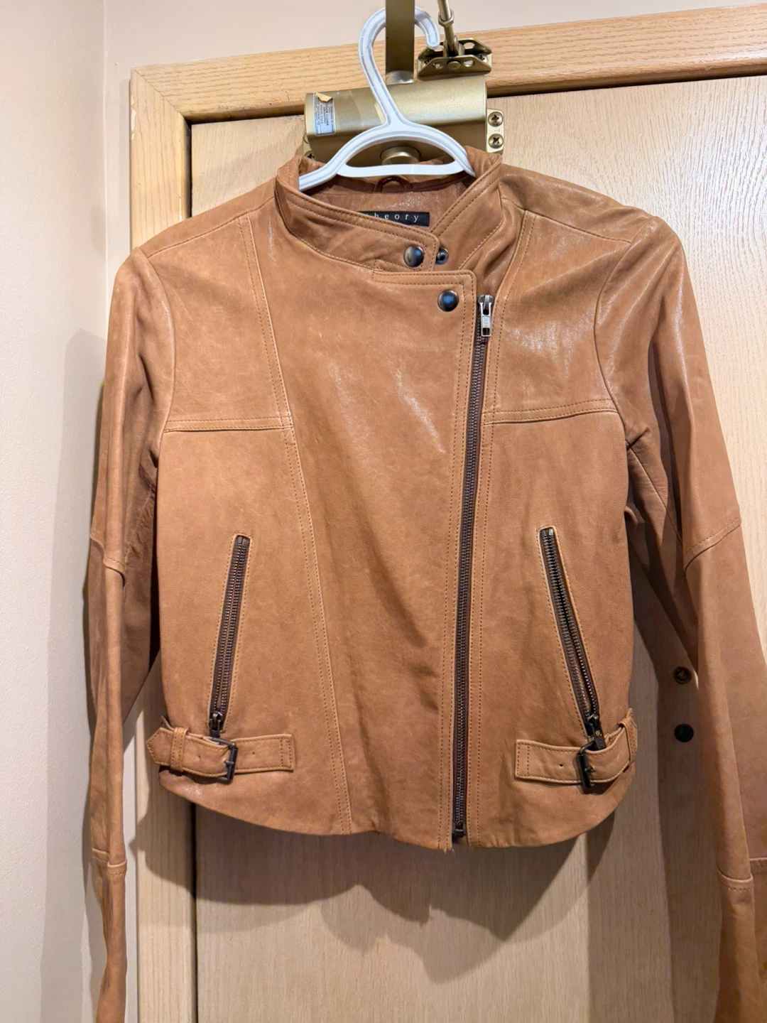 Theory Tan Leather Jacket, Size S🏆 - photo 3