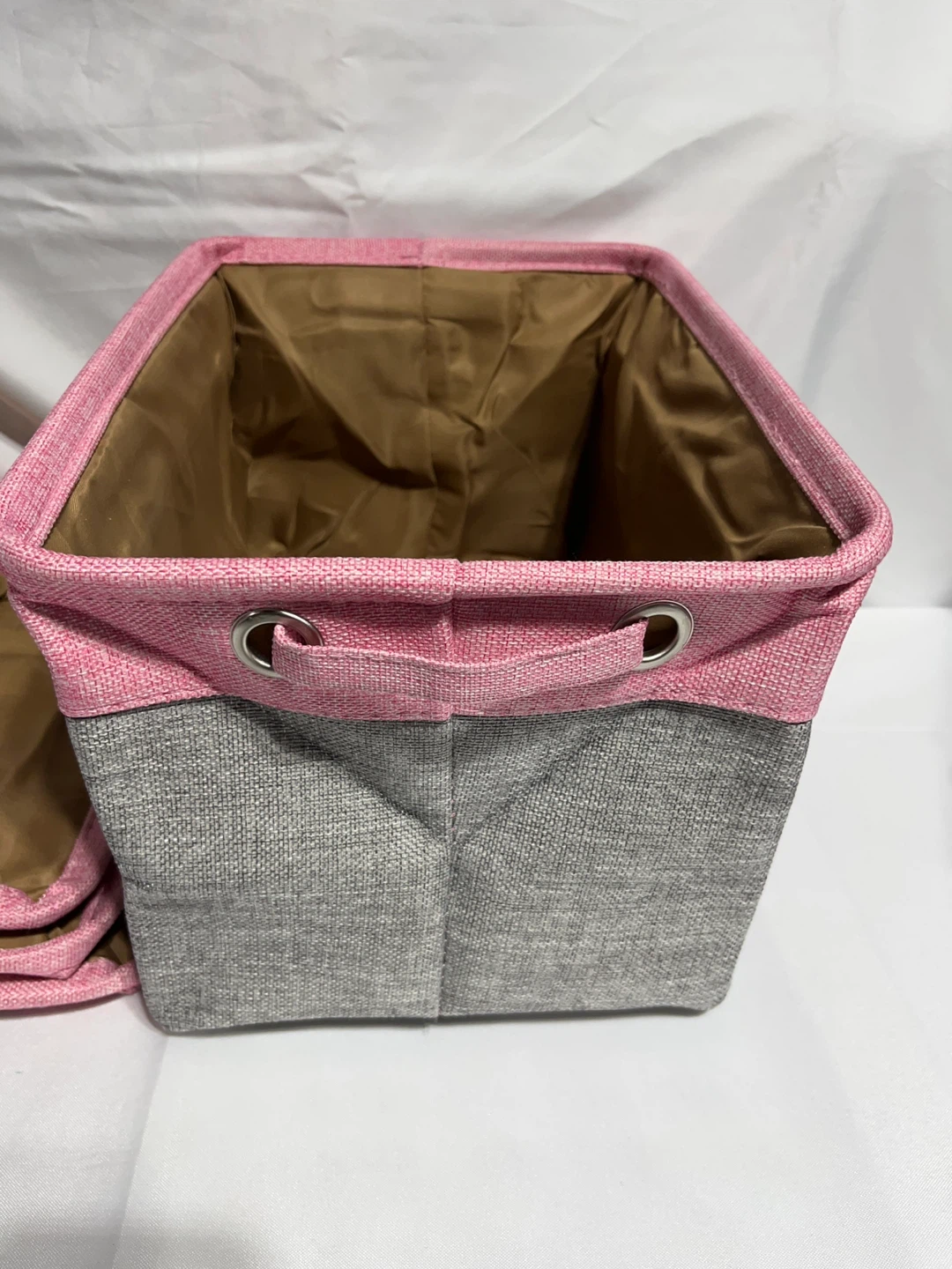 Set of 4 Pink & Grey Fabric Storage Bin - photo 2