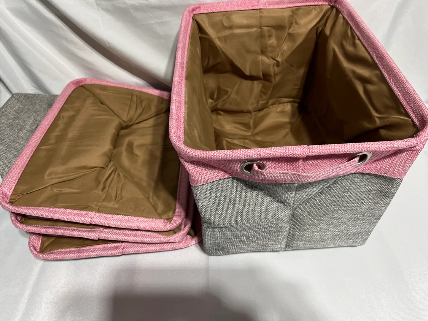 Set of 4 Pink & Grey Fabric Storage Bin
