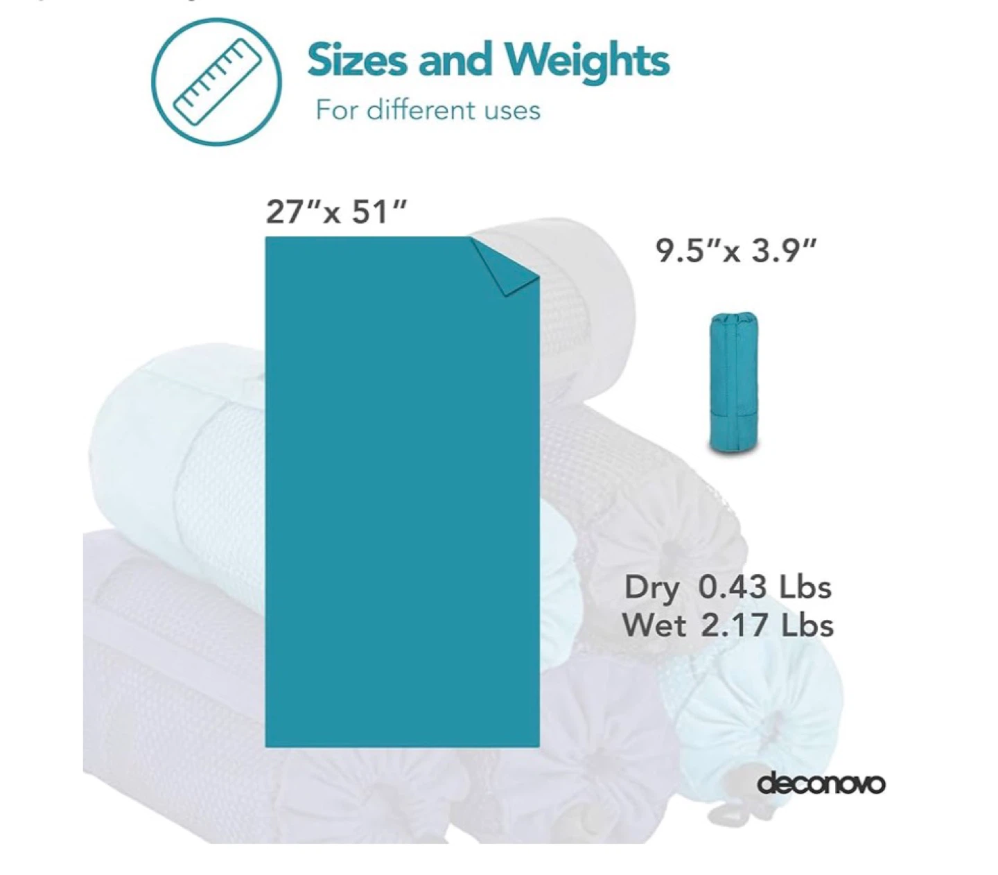 deconovo Teal Microfiber Travel Towel 27"x51" - photo 4