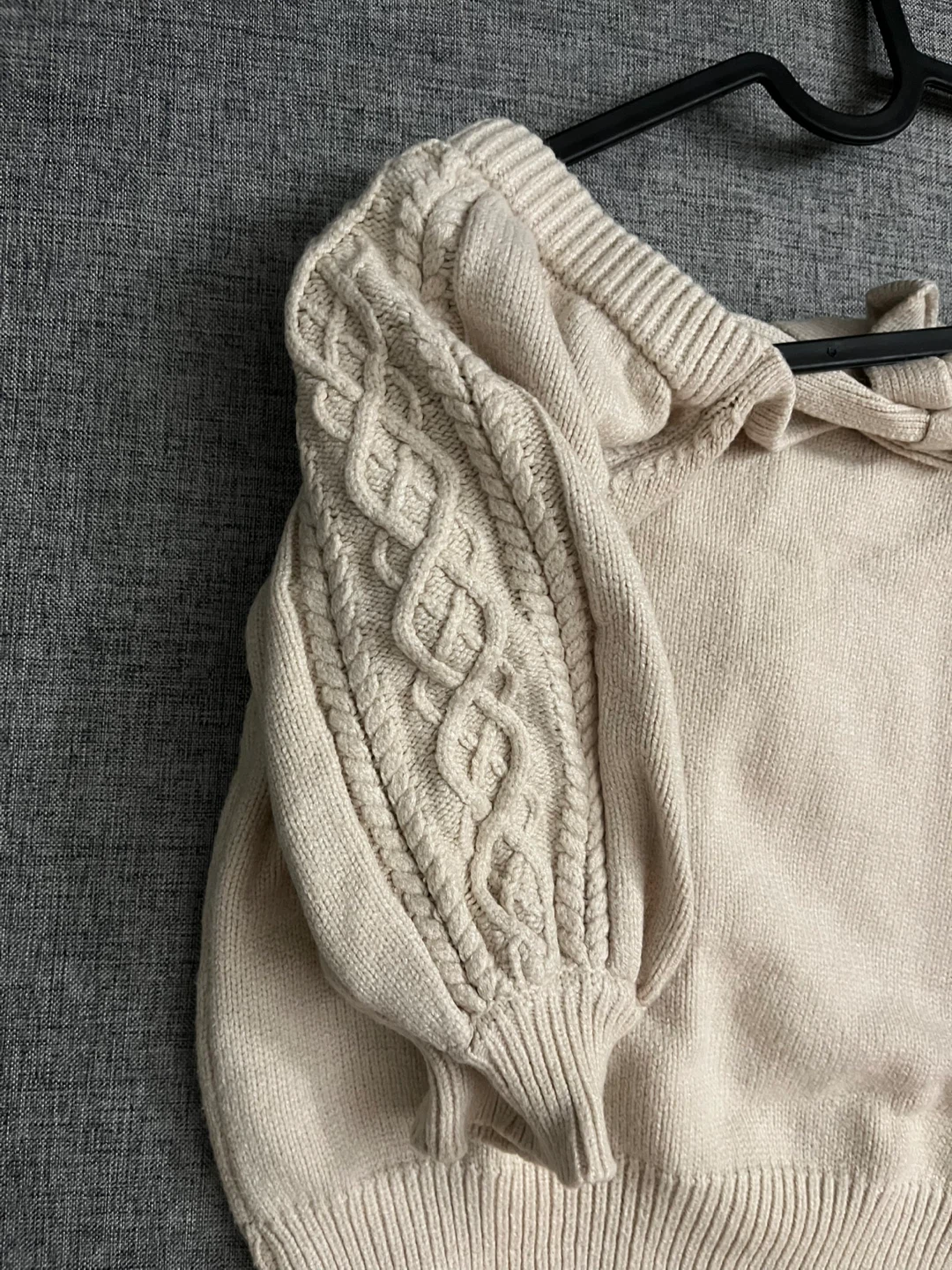Beige Knit Top with Cable Knit Sleeves - photo 2