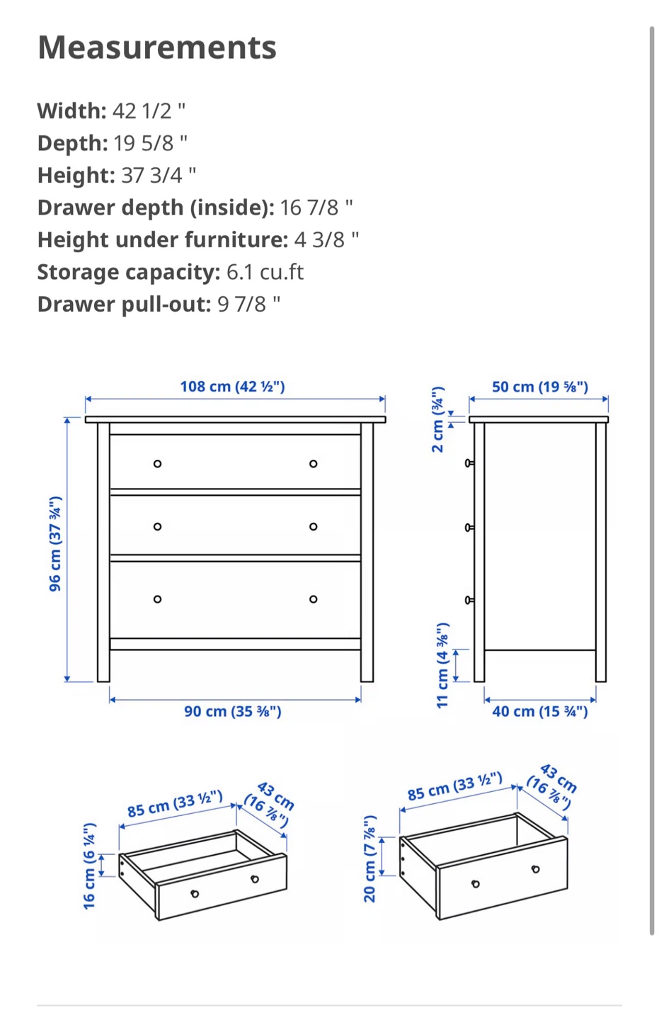 IKEA Hemnes 3-Drawer Chest - Black and White - photo 5