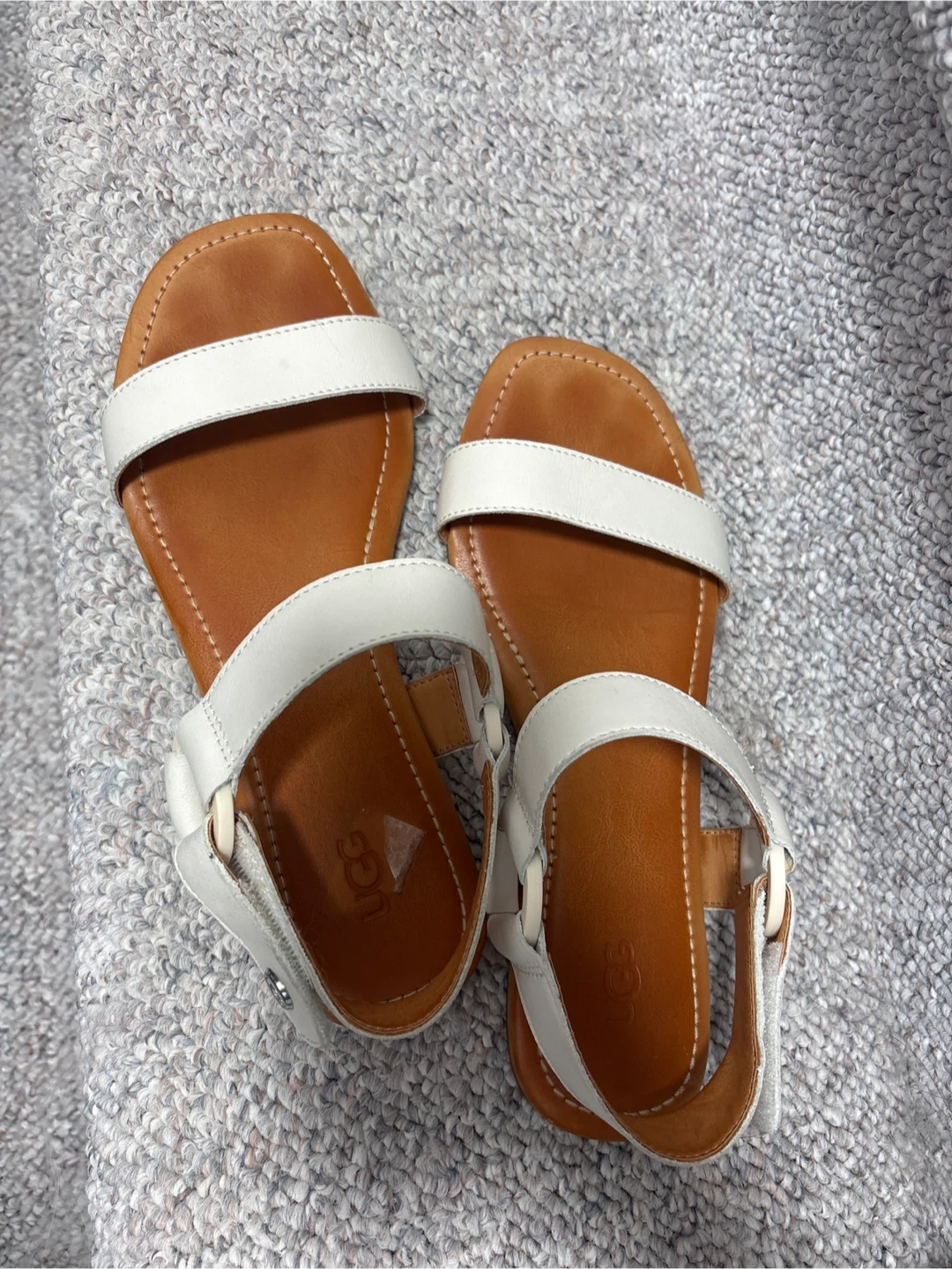 UGG White Leather Sandals Size 8