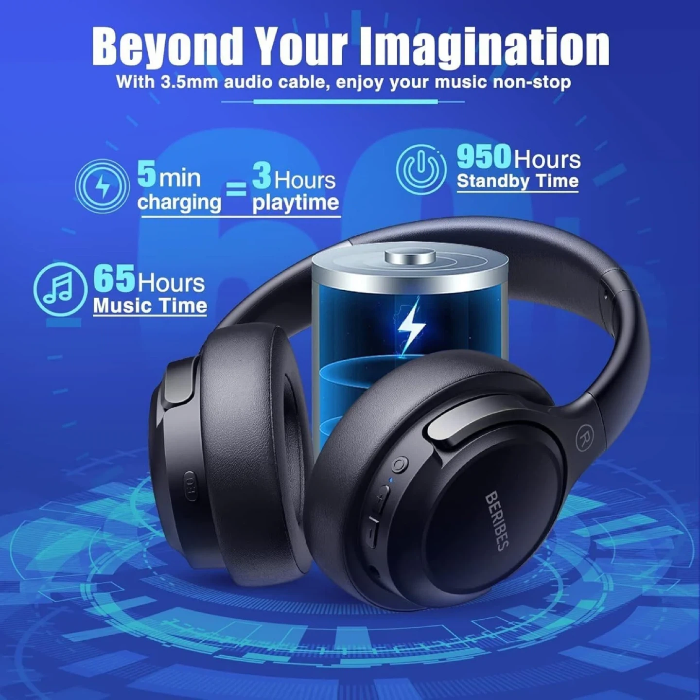 Beribes WH203 Wireless Headphones - Like New! - photo 3