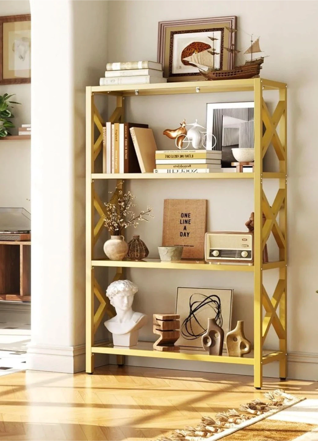Gold Metal & Glass Display Shelf