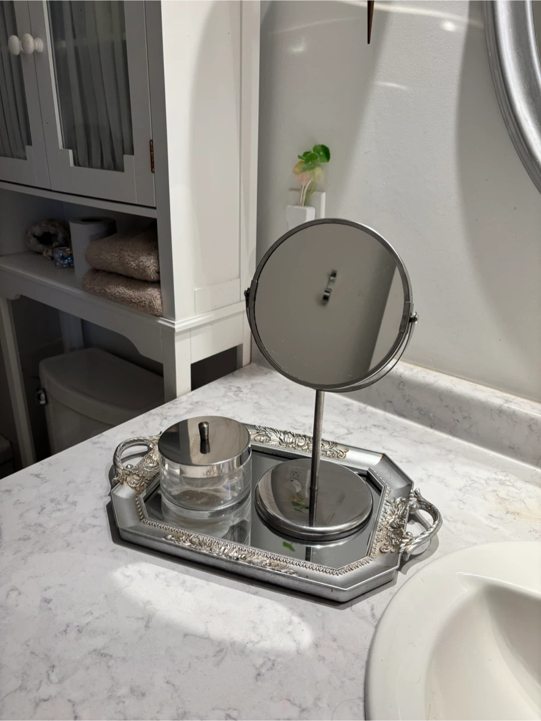 Silver Vanity Tray with Mirror and Jar - photo 4