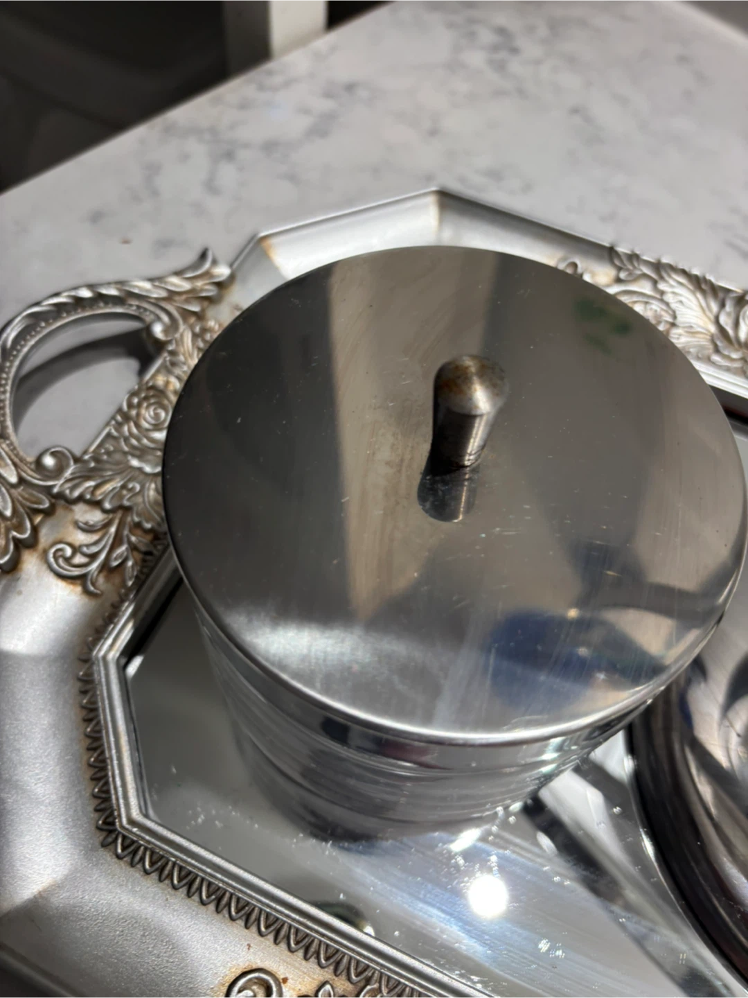Silver Vanity Tray with Mirror and Jar - photo 3