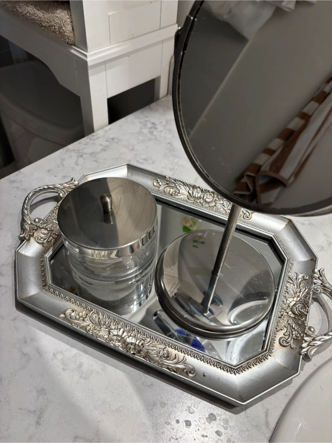 Silver Vanity Tray with Mirror and Jar - photo 2