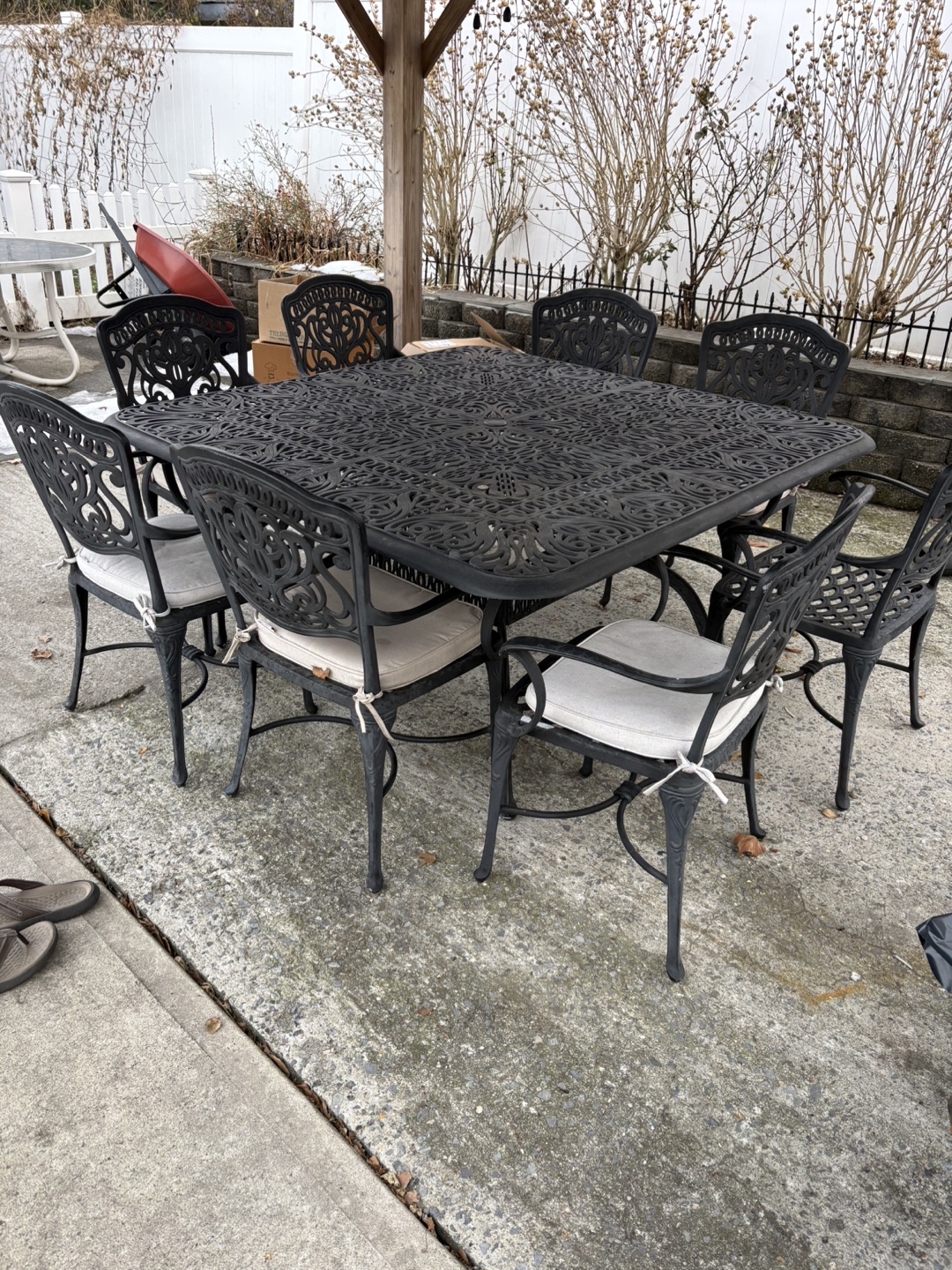 Cast Aluminum Outdoor Dining Set - Table & 6 Chairs