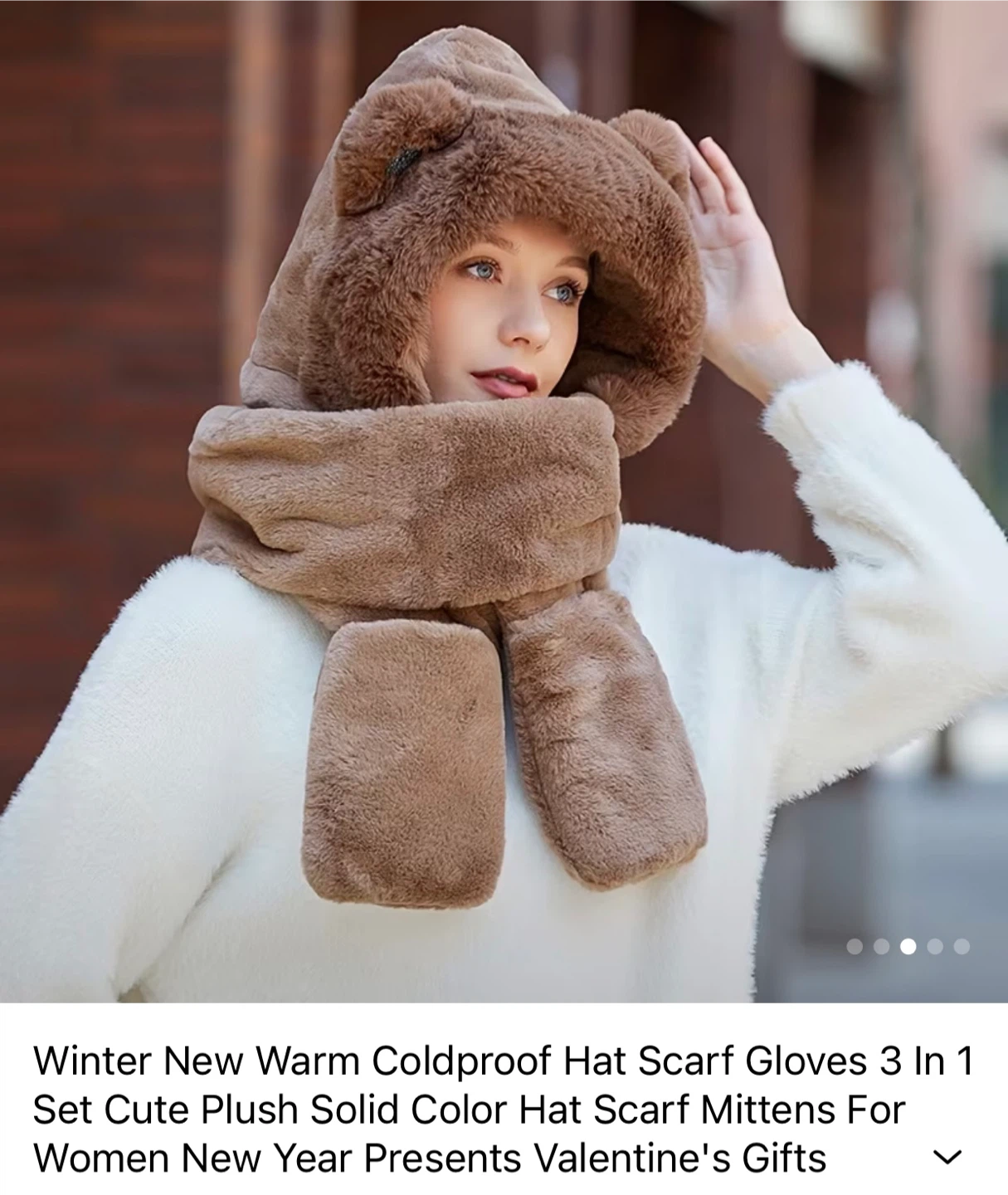 3-in-1 Plush Bear Hat Scarf & Gloves Set