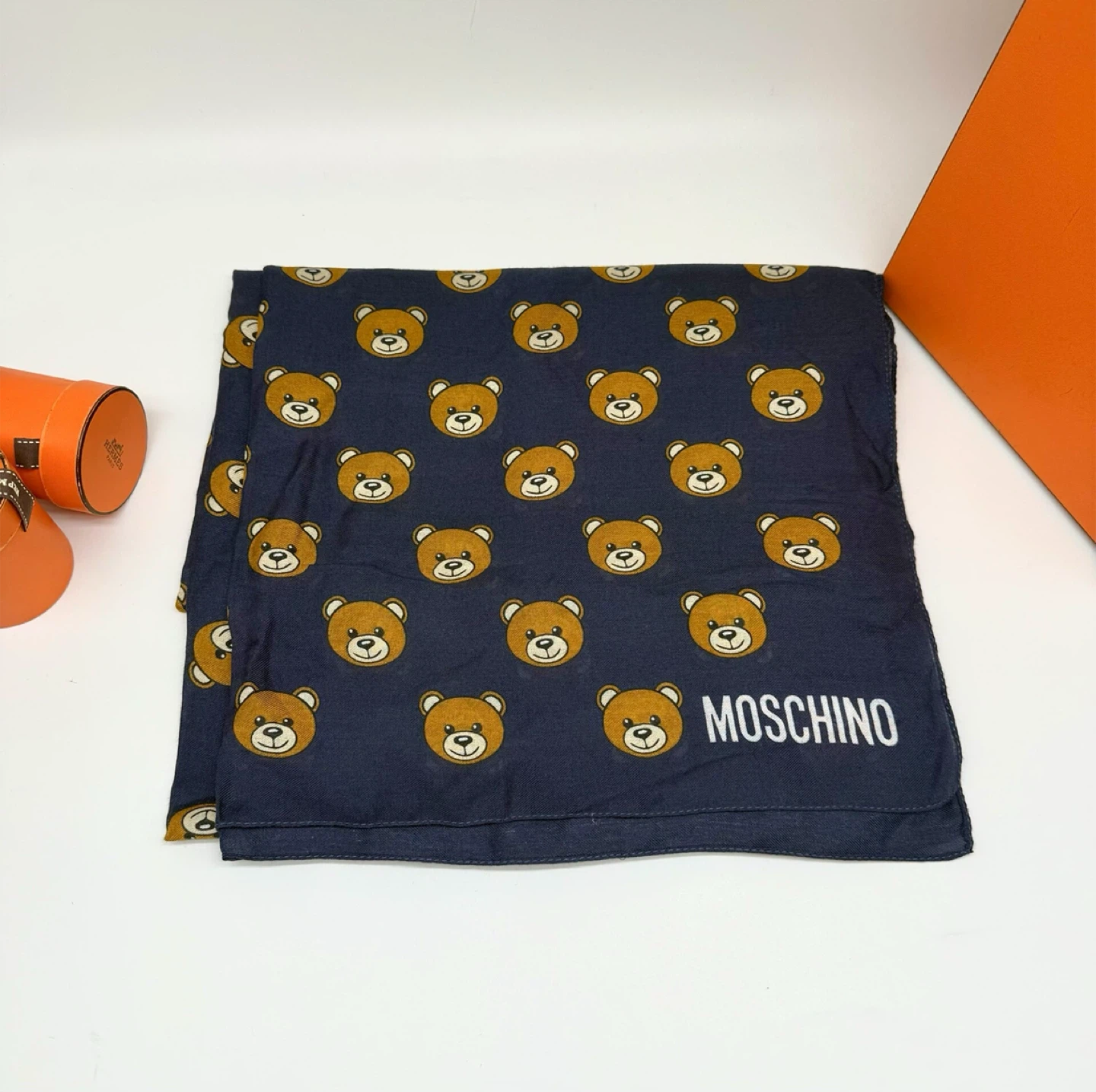 Moschino Navy Bear Print Scarf - New - photo 4