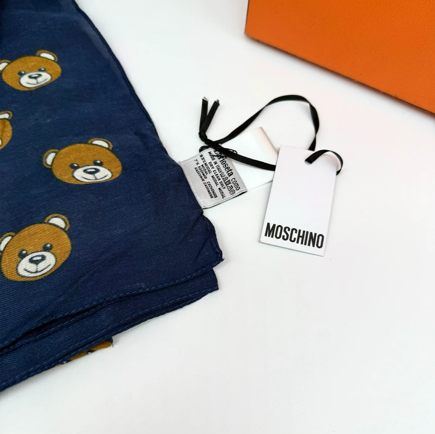 Moschino Navy Bear Print Scarf - New - photo 5