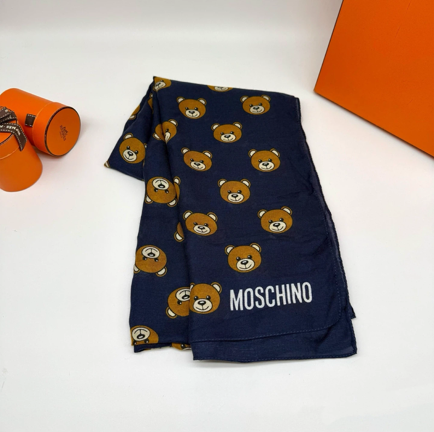 Moschino Navy Bear Print Scarf - New - photo 3