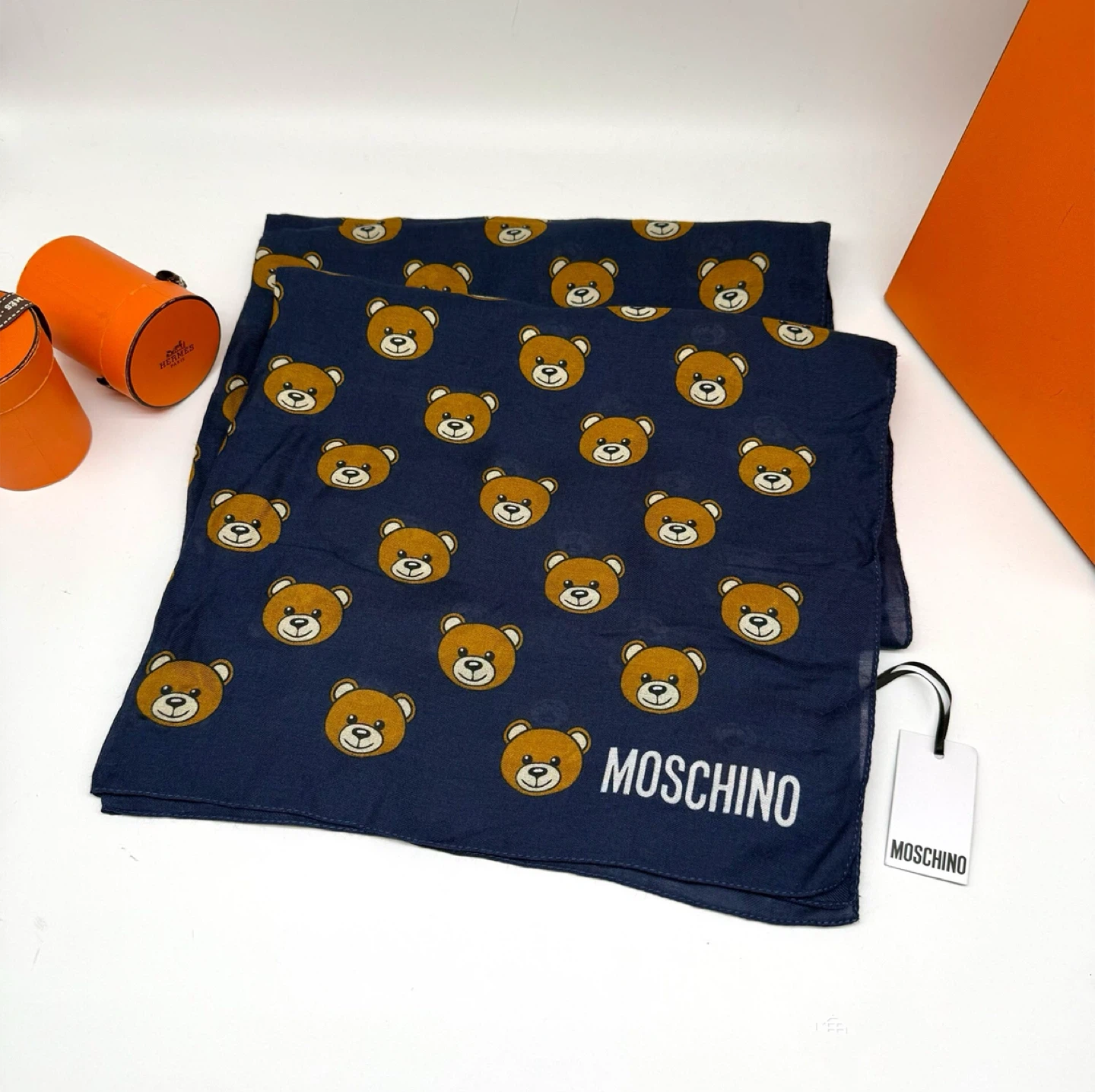 Moschino Navy Bear Print Scarf - New - photo 2