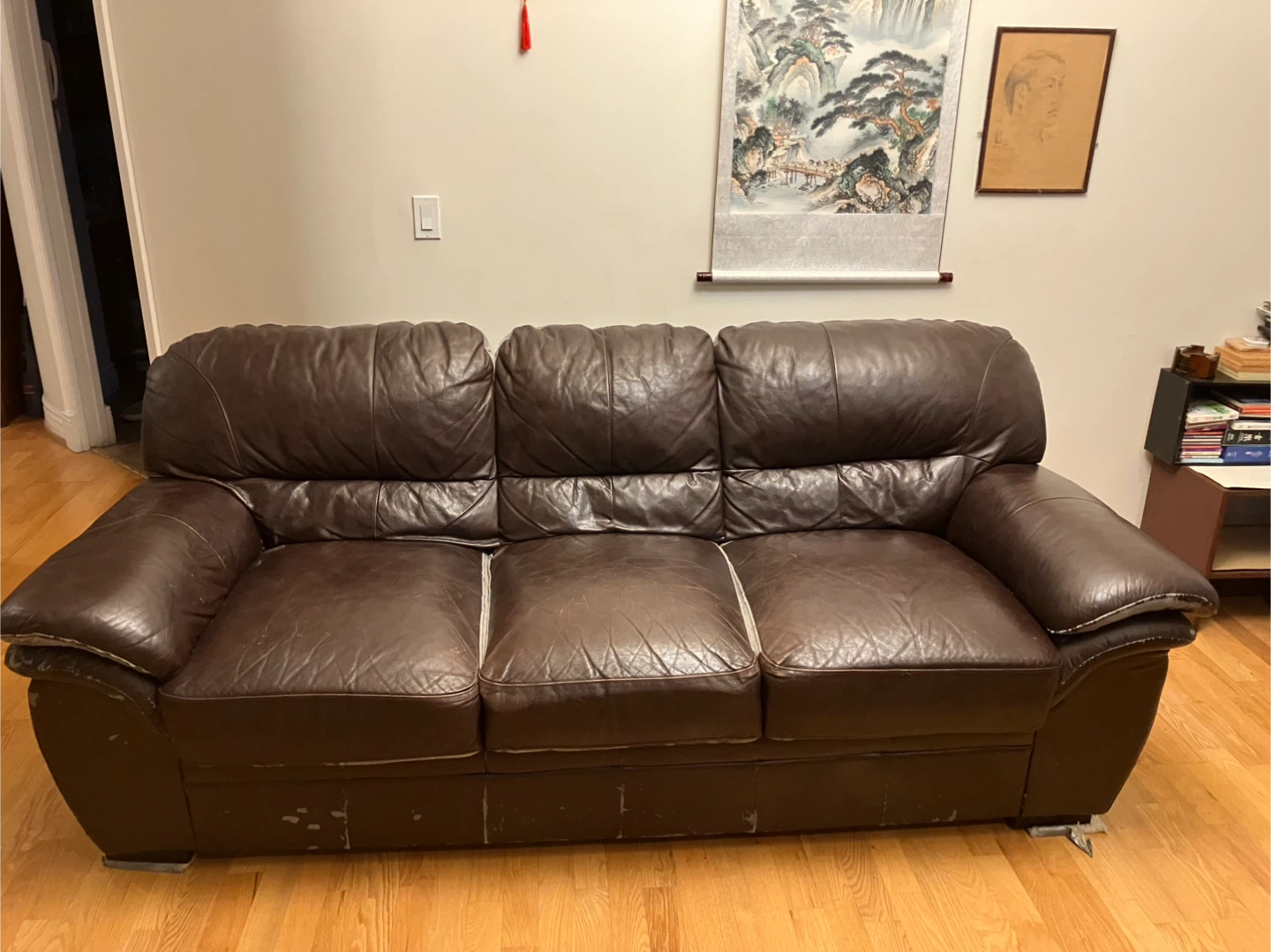 Brown Leather Sofa - 90cm Height