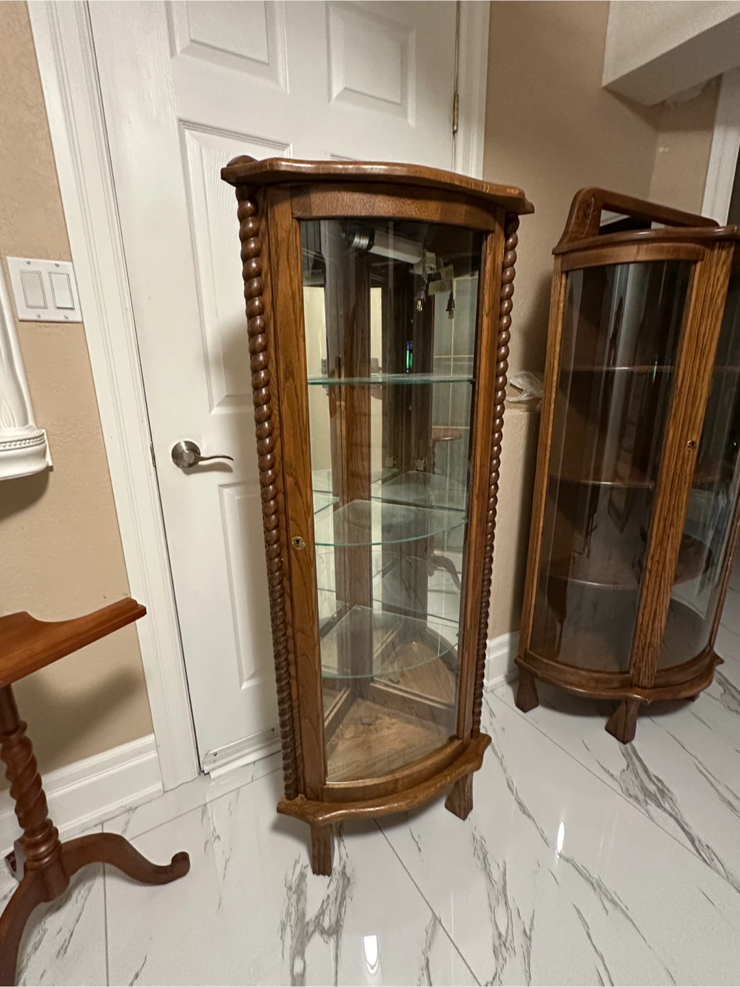 Corner Curio Display Cabinet - Wood & Glass