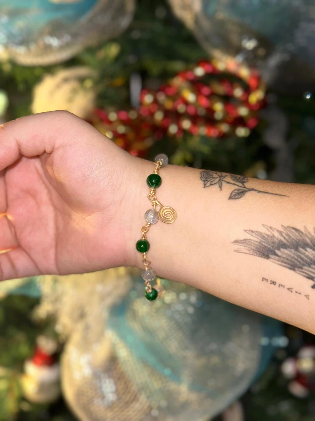 Handmade Beaded Bracelet - Green & Gold