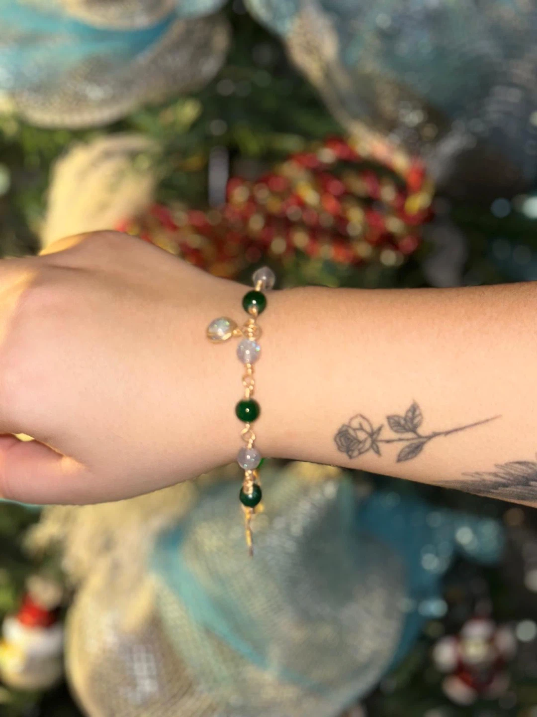 Handmade Beaded Bracelet - Green & Gold - photo 2