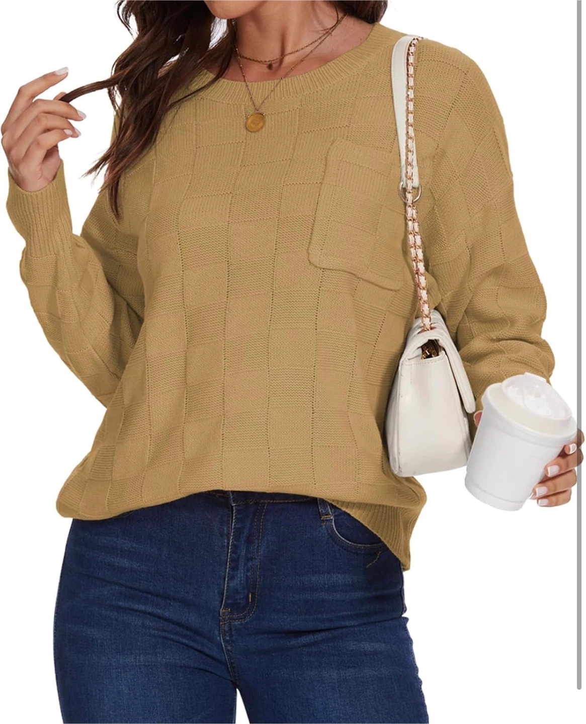 NEW! Beige Knit Sweater with Pocket - photo 3