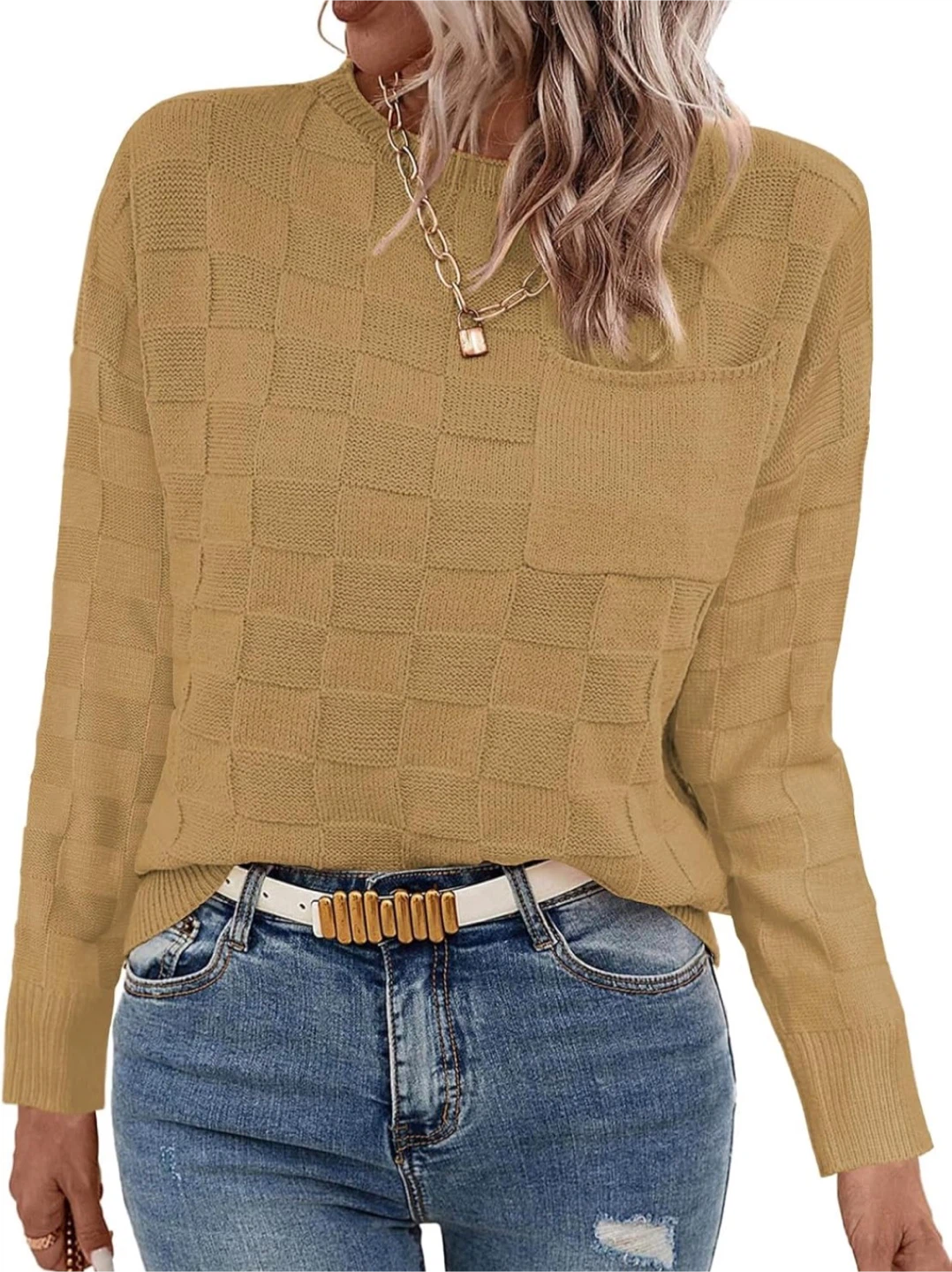 NEW! Beige Knit Sweater with Pocket