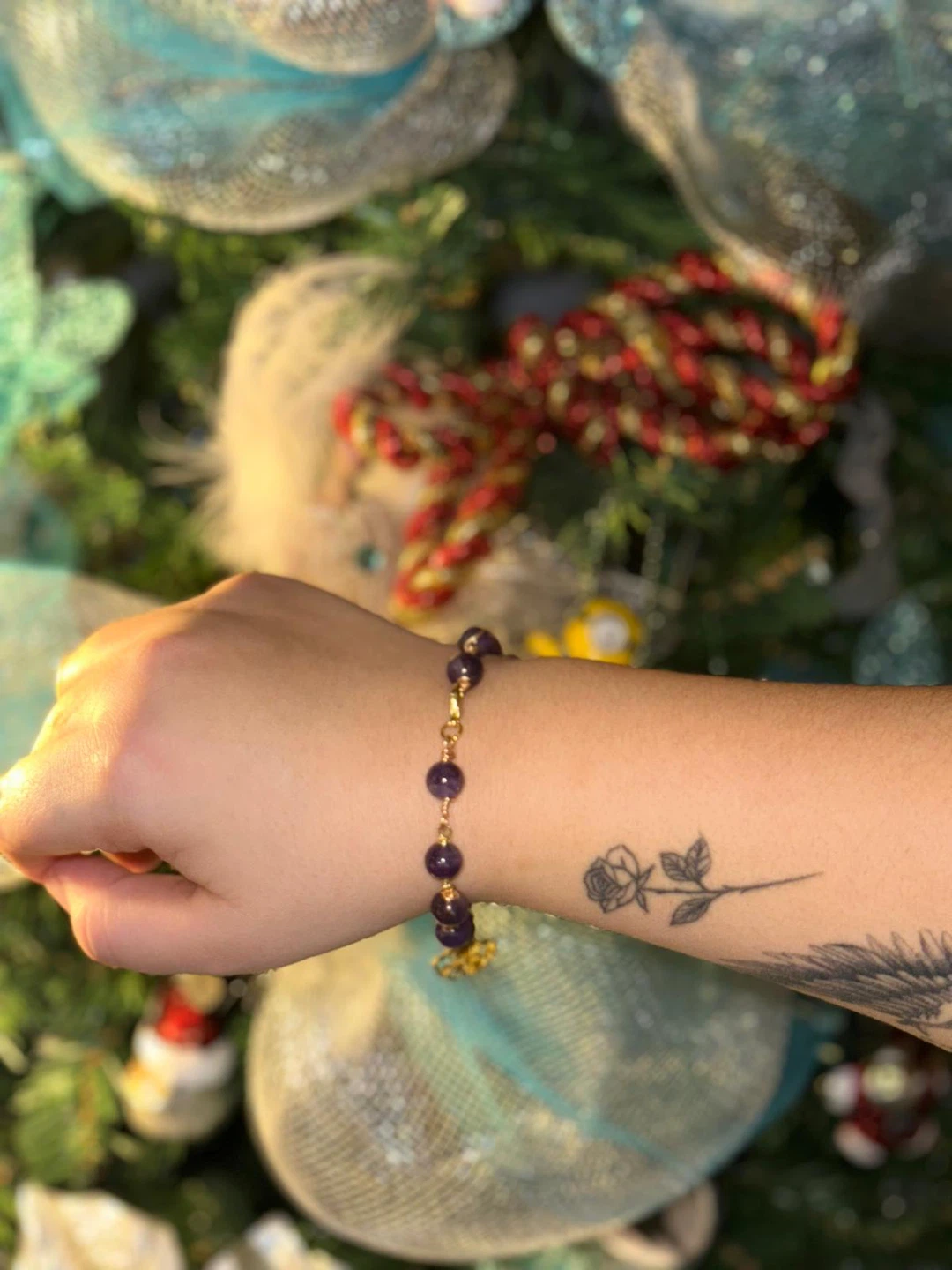 Amethyst Beaded Bracelet with Gold Charm - photo 2