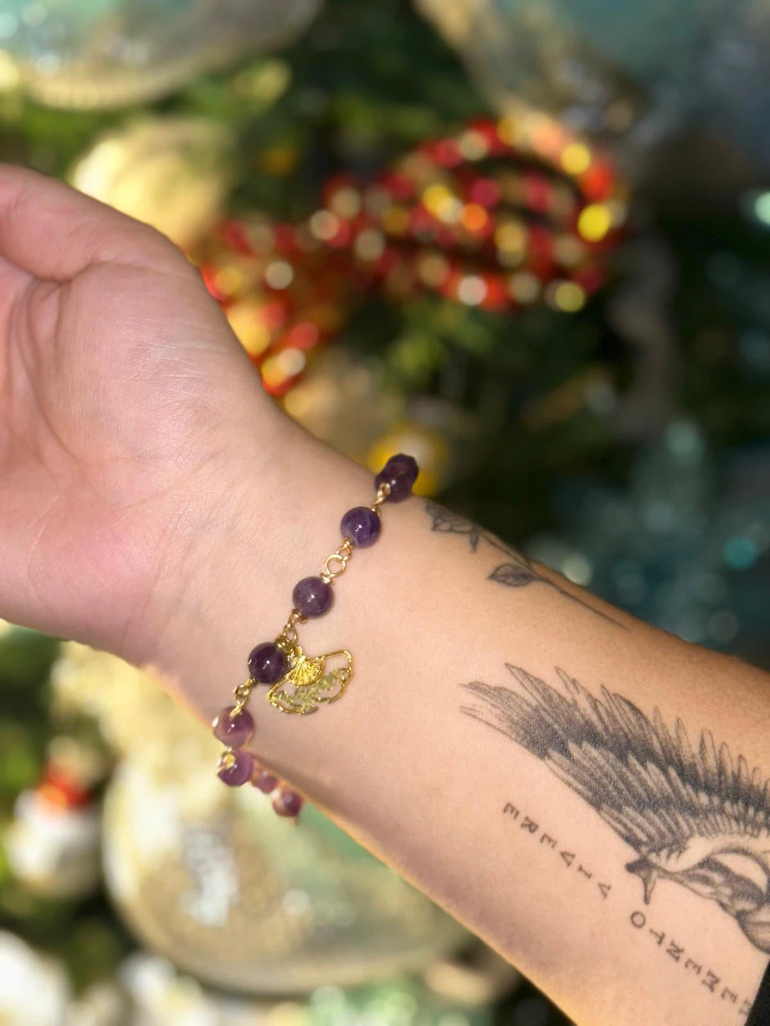 Amethyst Beaded Bracelet with Gold Charm - photo 4
