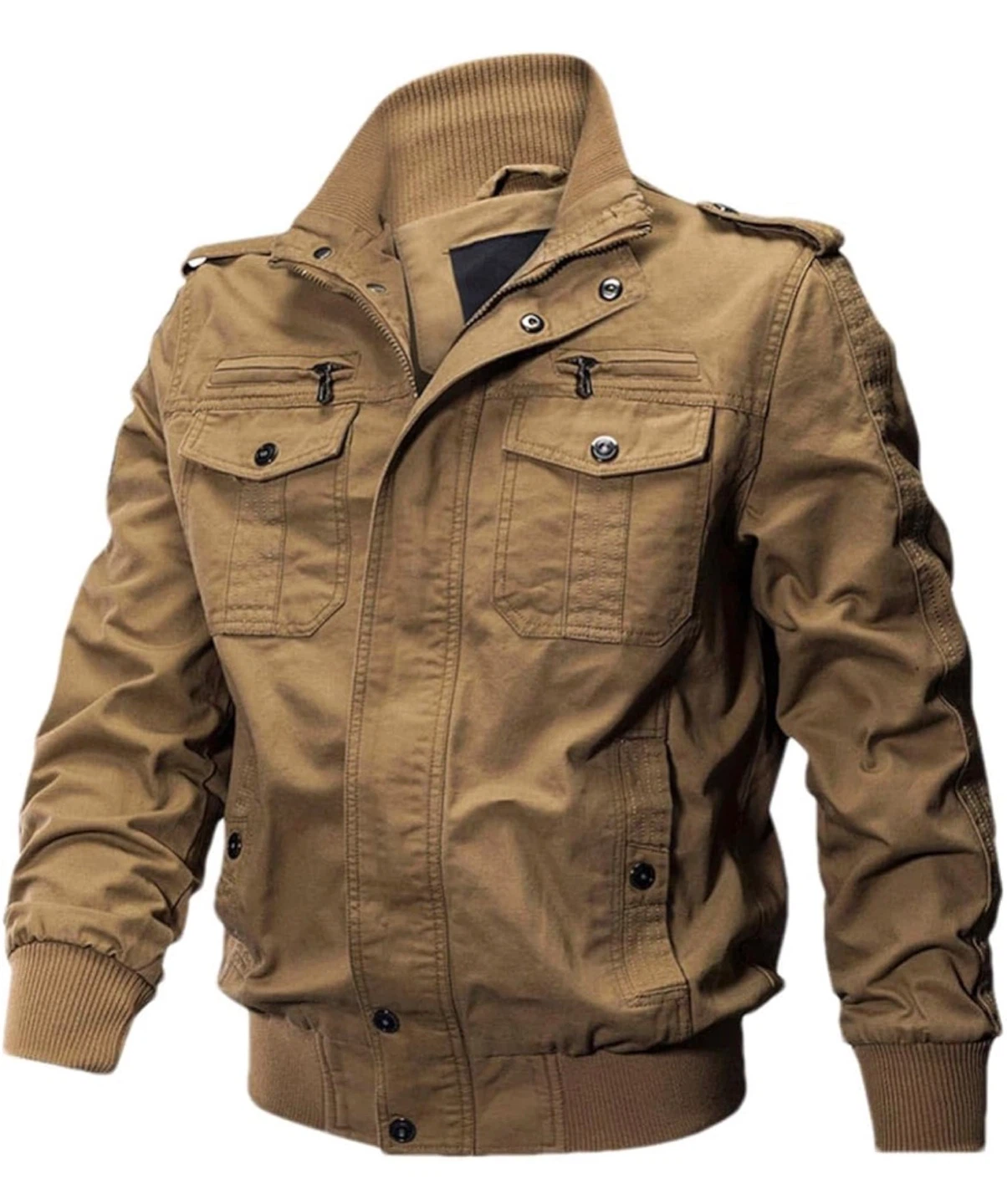 NEW! Brown Military Style Bomber Multi-Pocket Jacket
