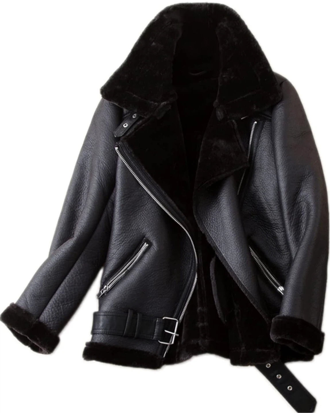 Black Faux Leather Aviator Jacket