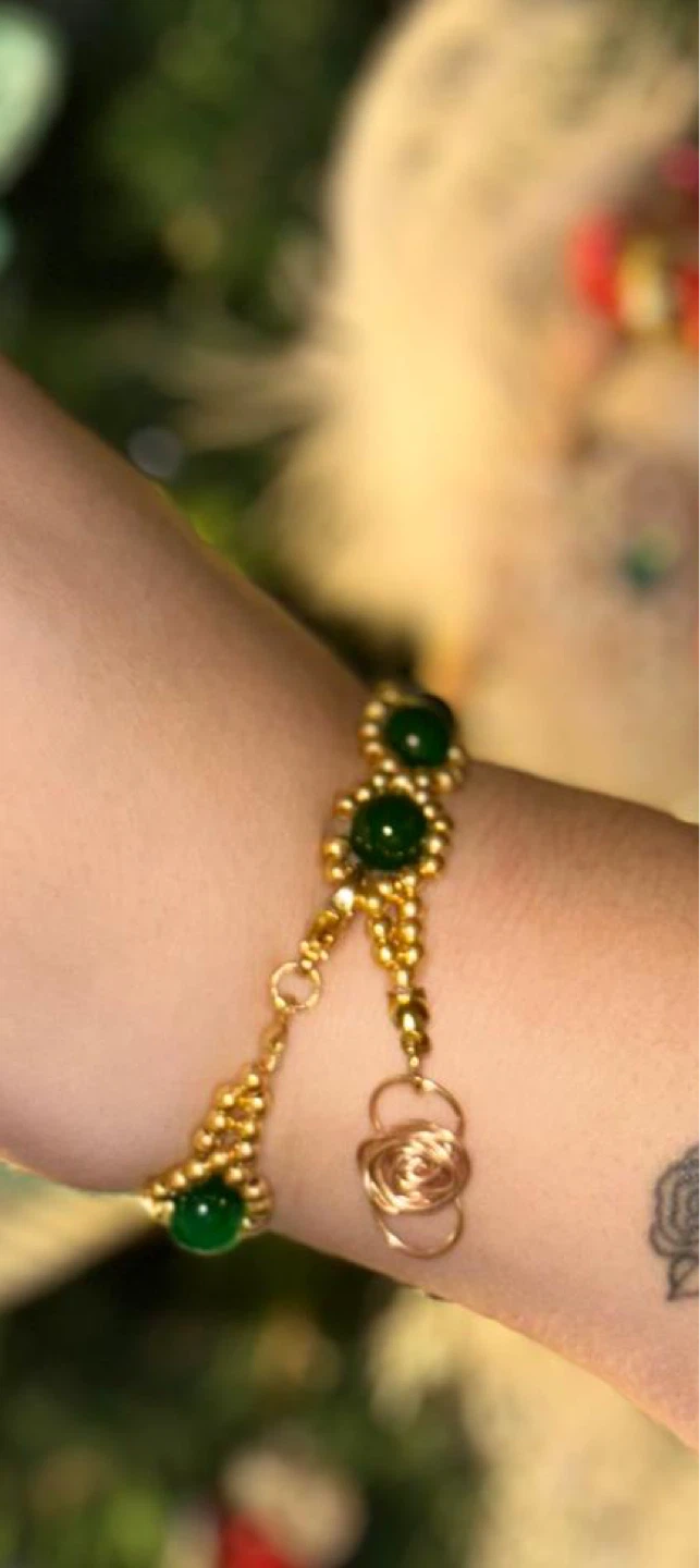 Handmade Gold & Green Beaded Bracelet
