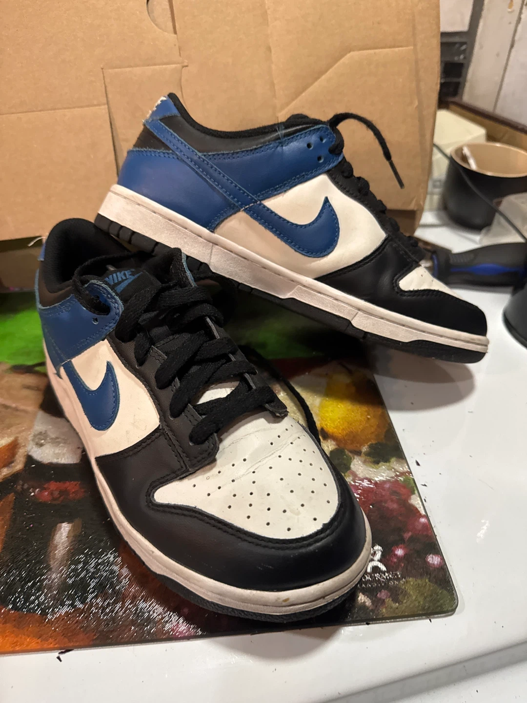 Nike Dunk Low Black/White/Royal Blue Size 7Y - photo 2