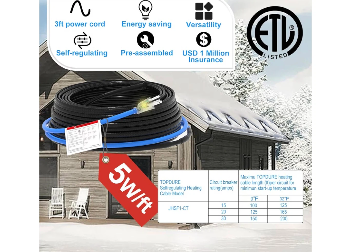 TOPDURE 160ft Self-Regulating Heat Trace Cable - photo 3