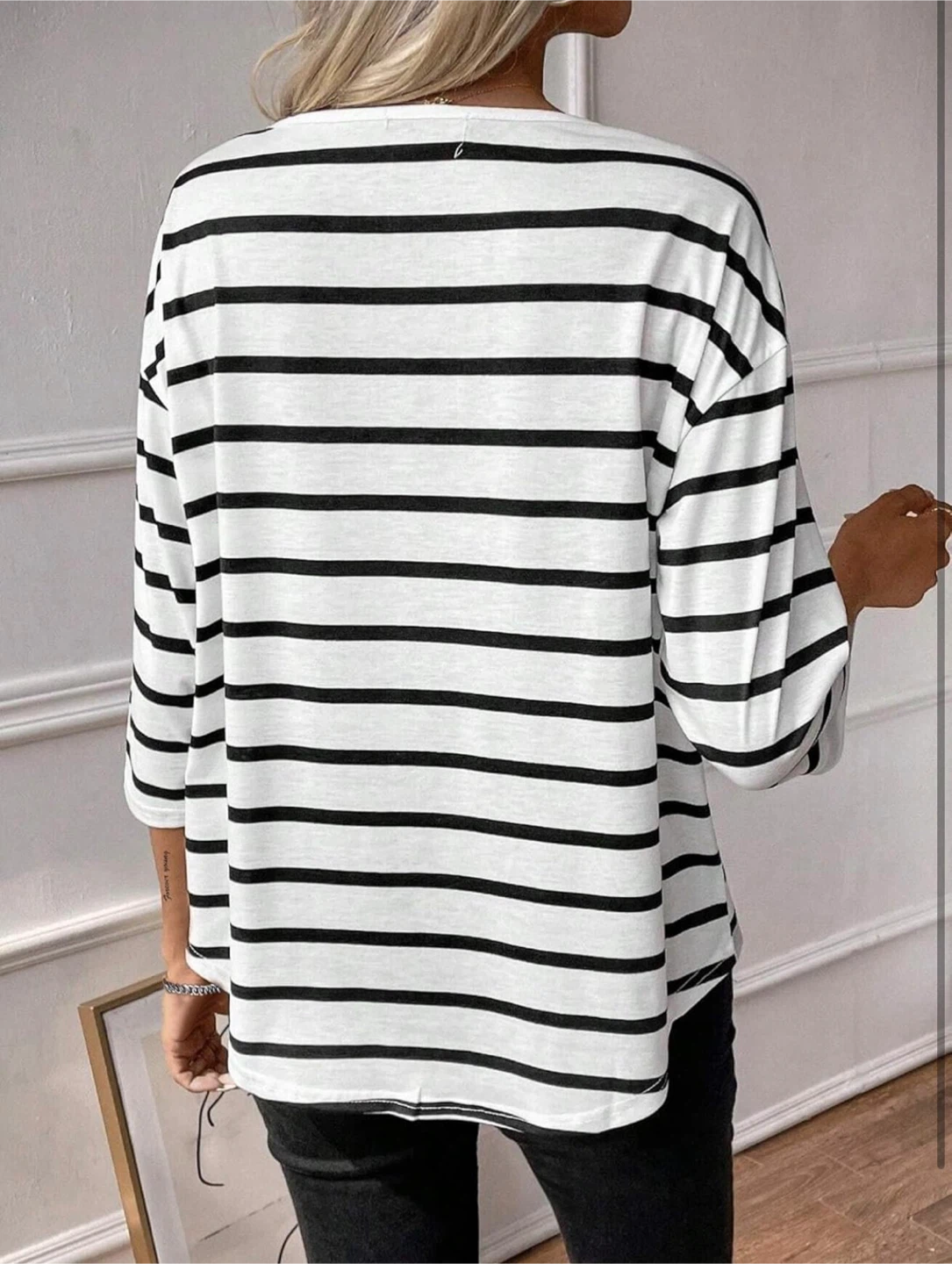 NEW! LilyCoco 3/4 Length Sleeve Striped Boat Neck Cotton Tee - photo 2