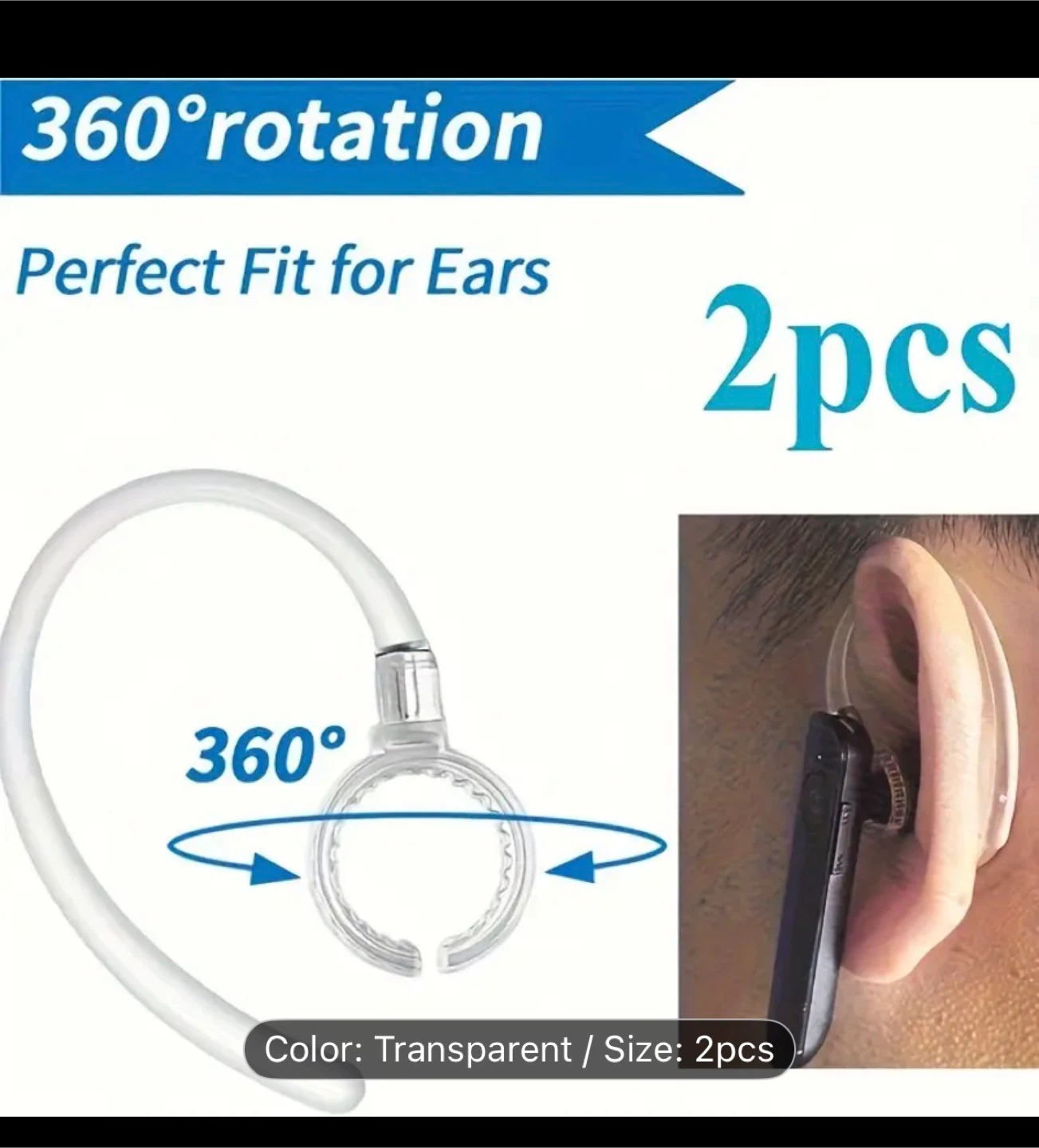 2pcs Ear Clip Holder for Wireless Earphones - Transparent - photo 3