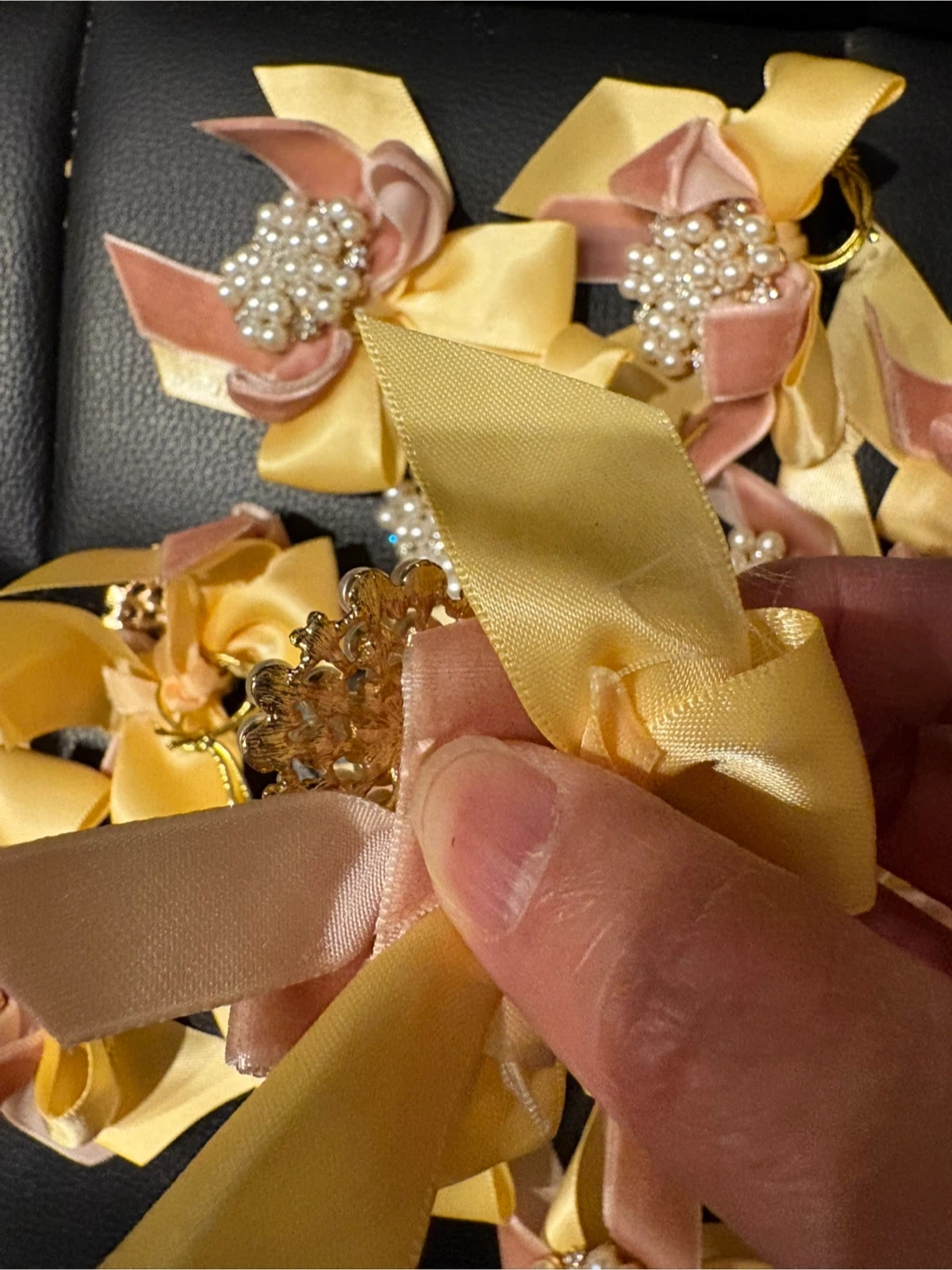 Handmade Ribbon Hair Ties with Pearl Detail - photo 2